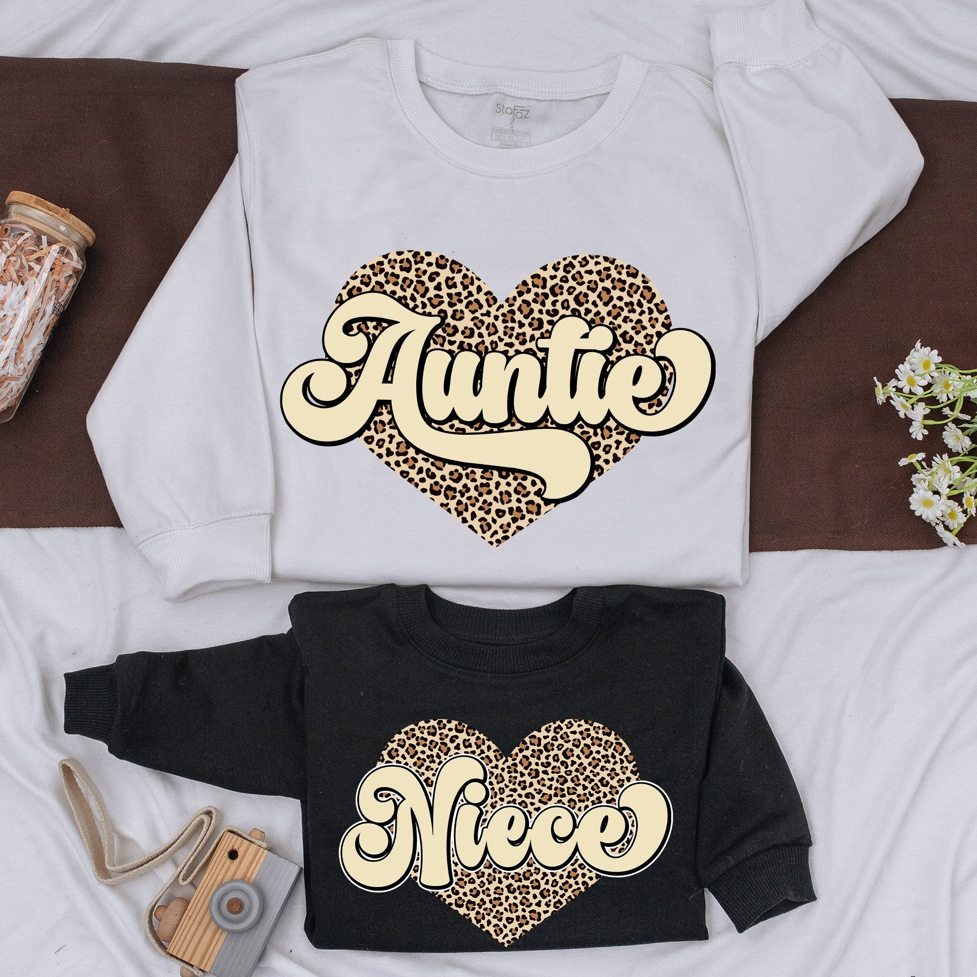 Custom Auntie & Niece Leopard Heart Sweatshirts