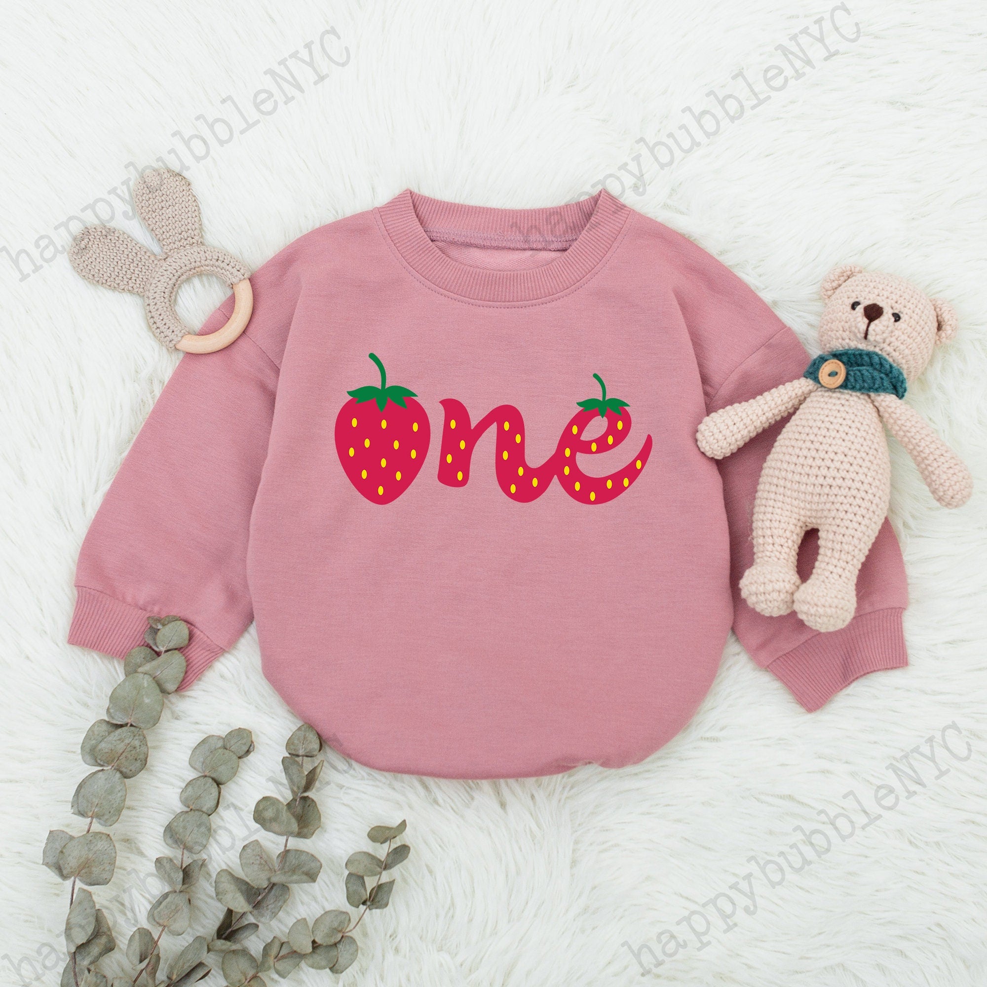 Strawberry One Romper for Baby Girl First Birthday Party Outfit Bright Fun Whimsical Design Comfortable Cotton Bodysuit Celebration Gift
