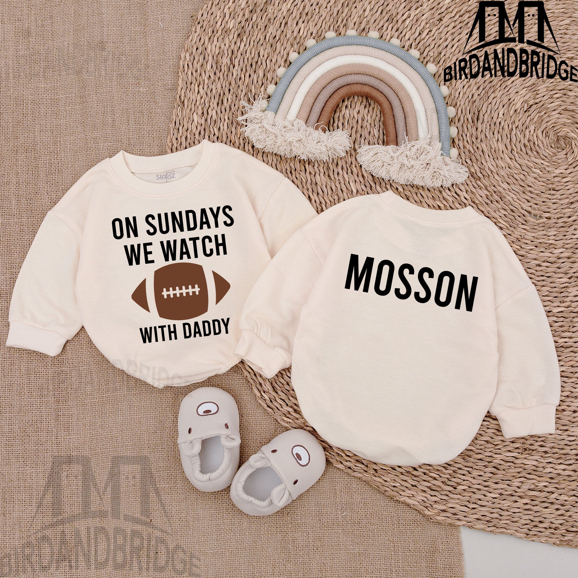Personalized Football Baby Romper with Daddy Quote Soft Cotton Infant Sweatshirt Oversized Cozy Baby Shower Gift for Football Season