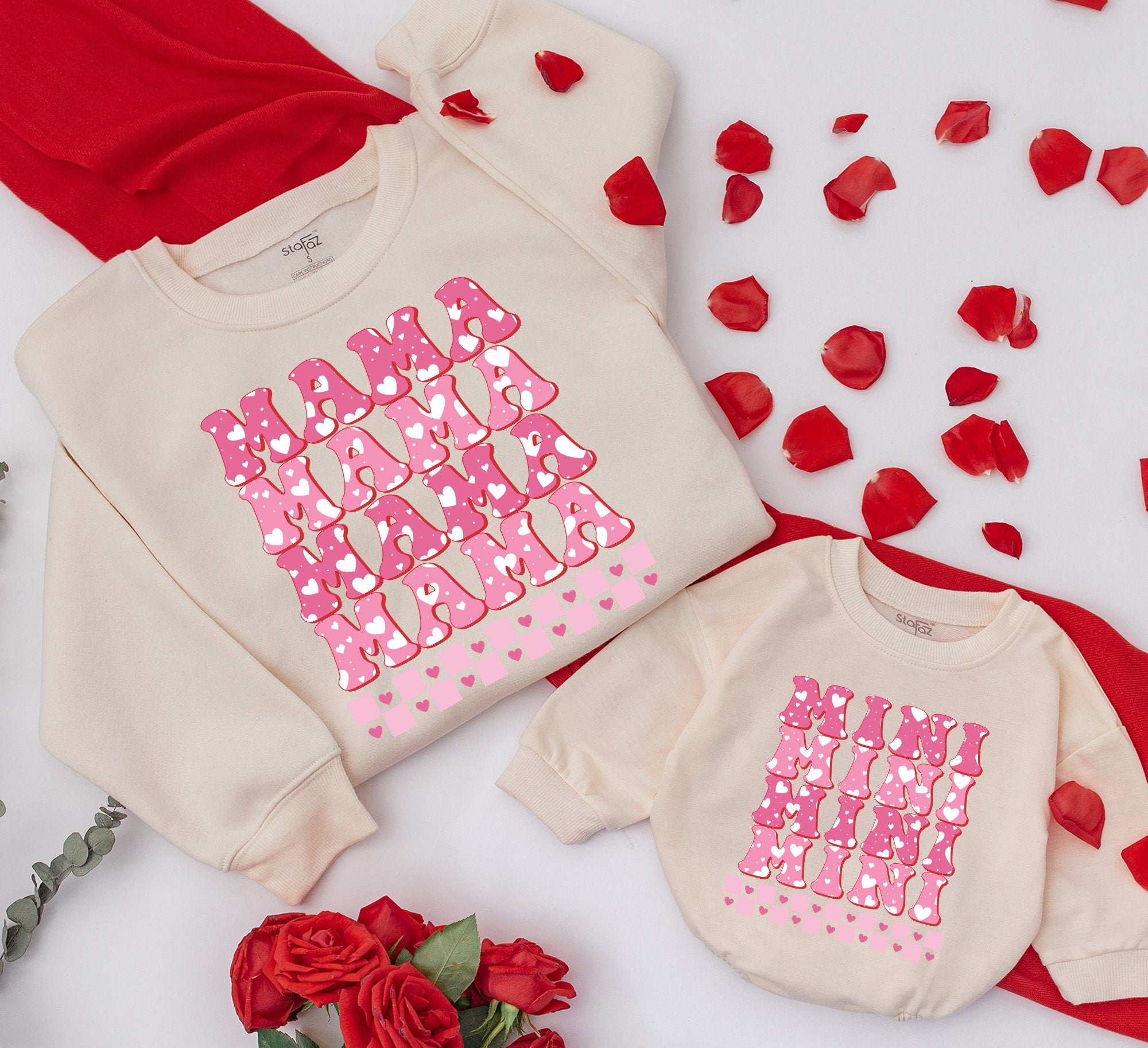 Personalized Mama and Mini Valentine Sweatshirt Matching Mother Daughter Outfit Pink Heart Design Baby Girl Gift