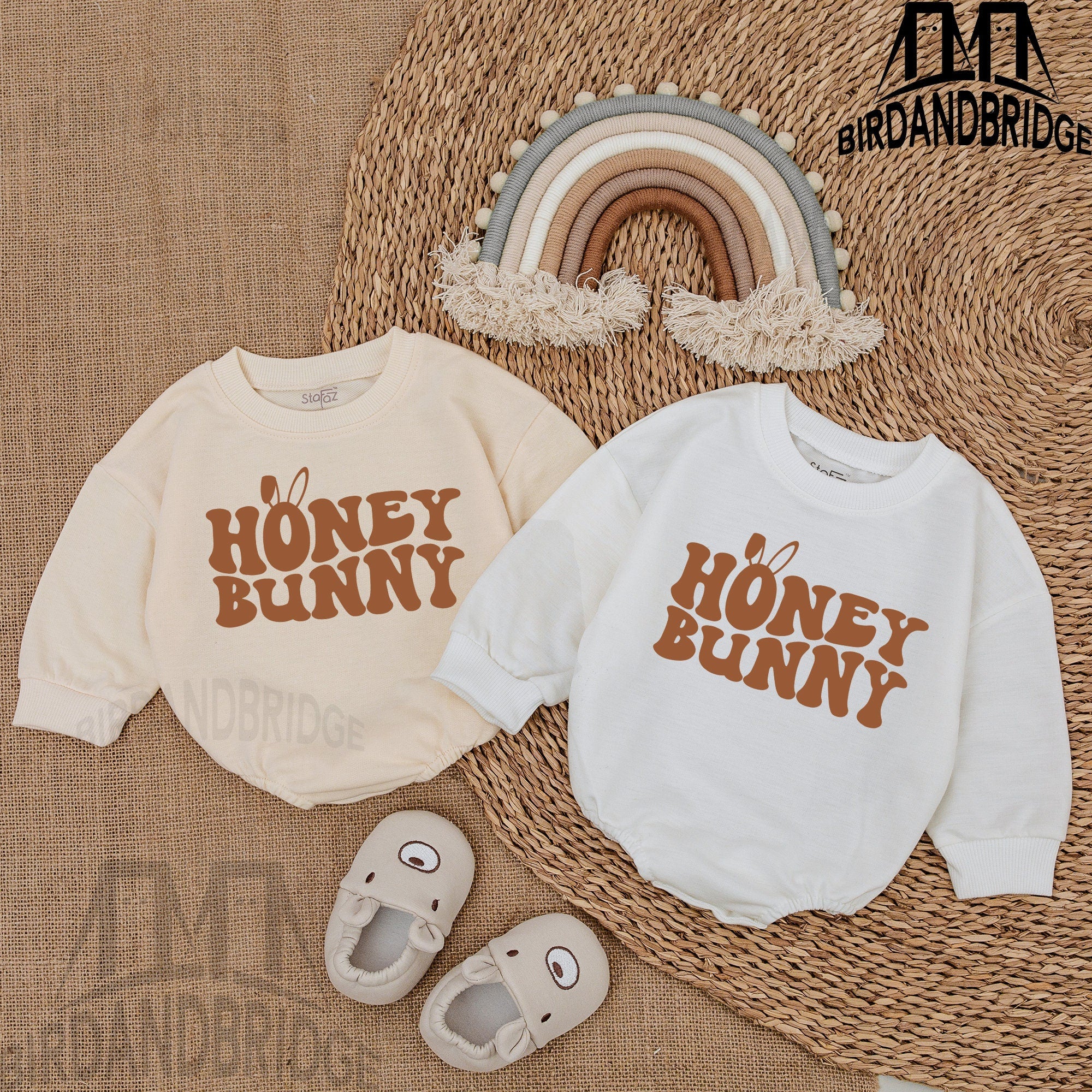 Honey Bunny Baby Boy Romper Cute Easter Outfit Soft Cotton Sweatshirt Newborn Infant Clothes Playful Brown Graphic Design 140 Characters