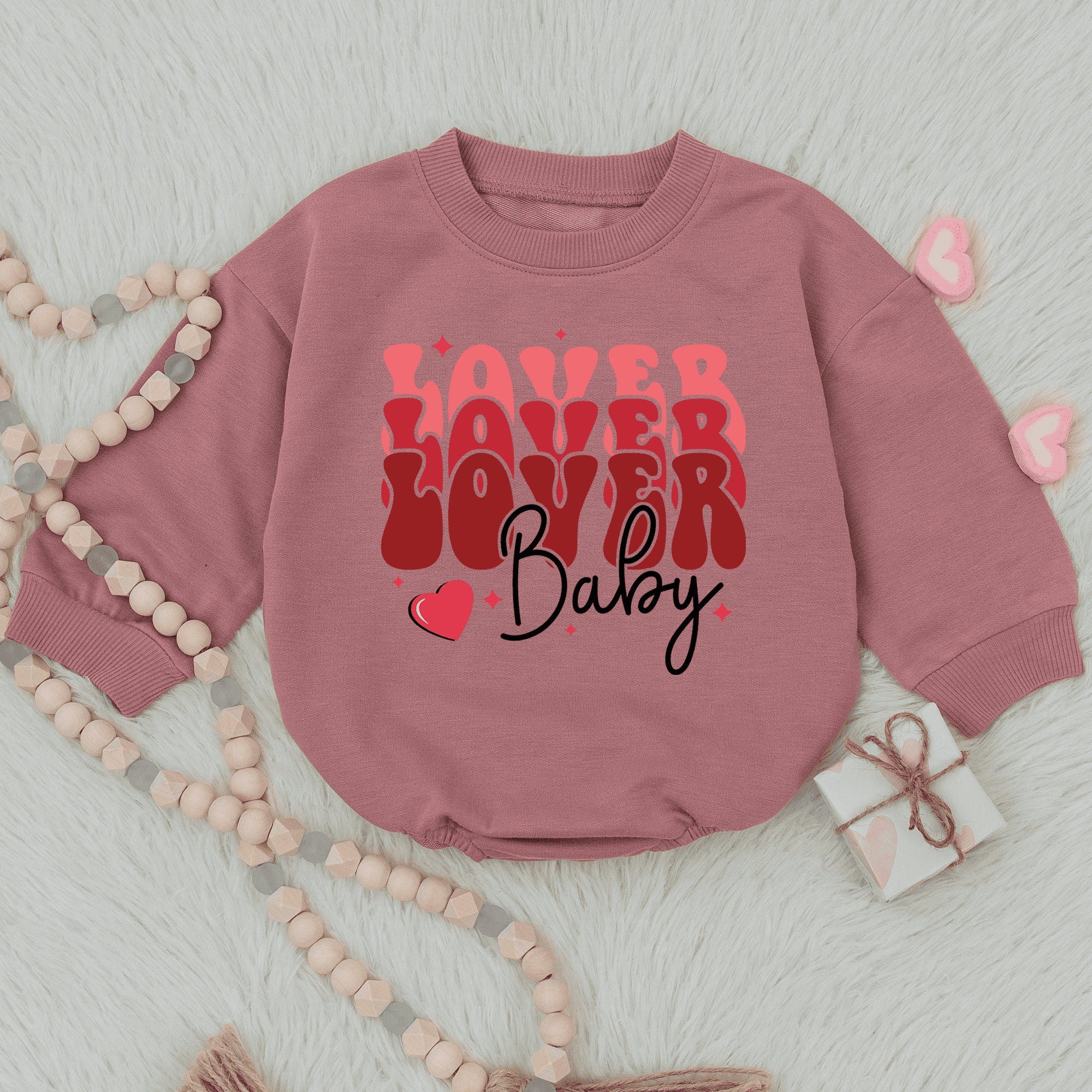 Lover Lover Lover Baby Romper First Valentine's Outfit Cute Heart Design Infant Girl Gift Bubble Romper Comfortable Cotton Attire