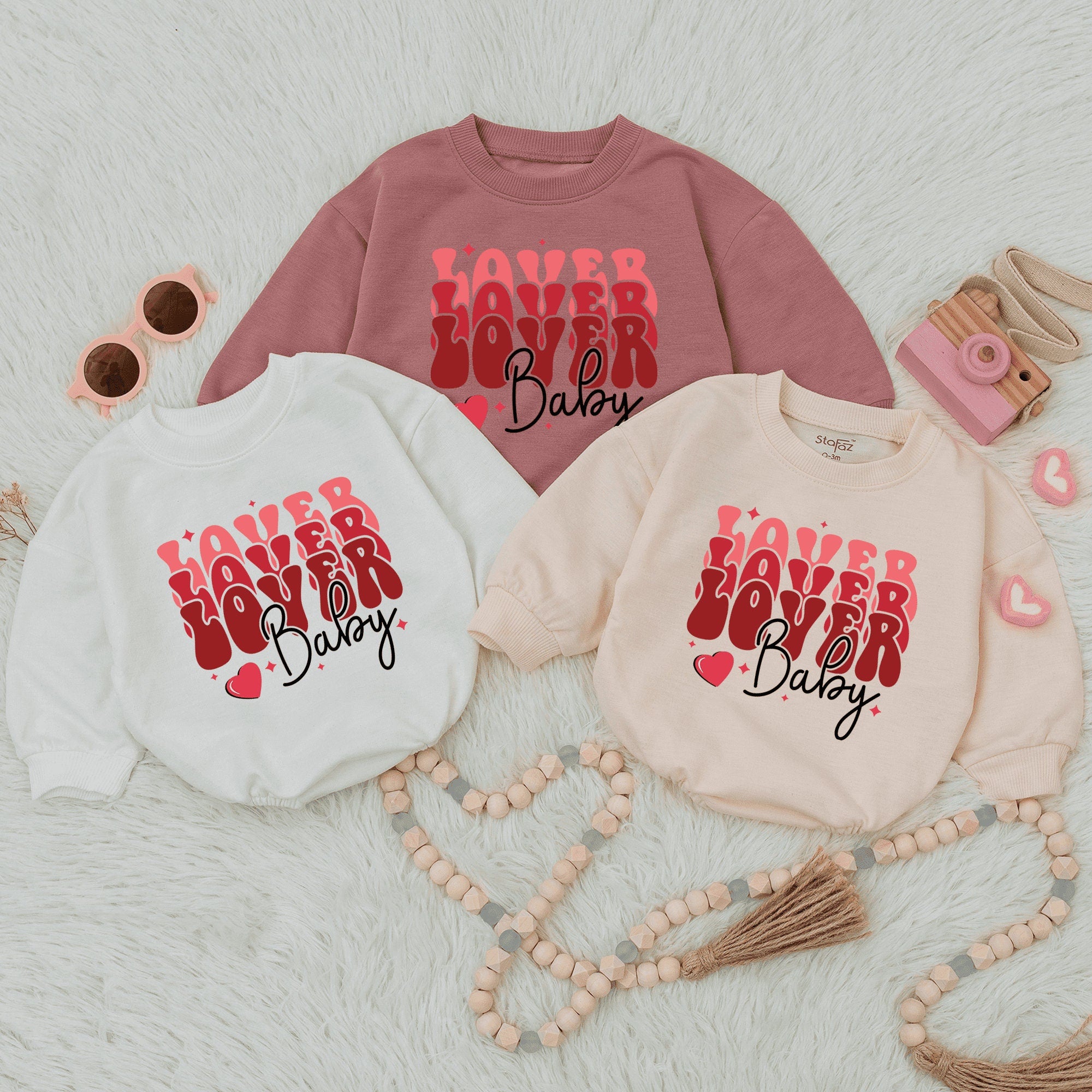 Lover Lover Lover Baby Romper First Valentine's Outfit Cute Heart Design Infant Girl Gift Bubble Romper Comfortable Cotton Attire