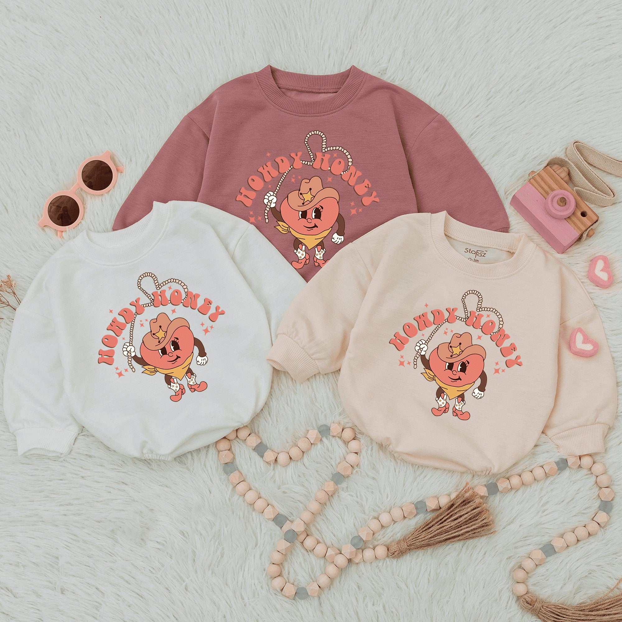 Howdy Honey Baby Romper Cute Heart Cowboy Design Soft Cotton Toddler Valentine Day Outfit Playful Retro Style Country Western Charm
