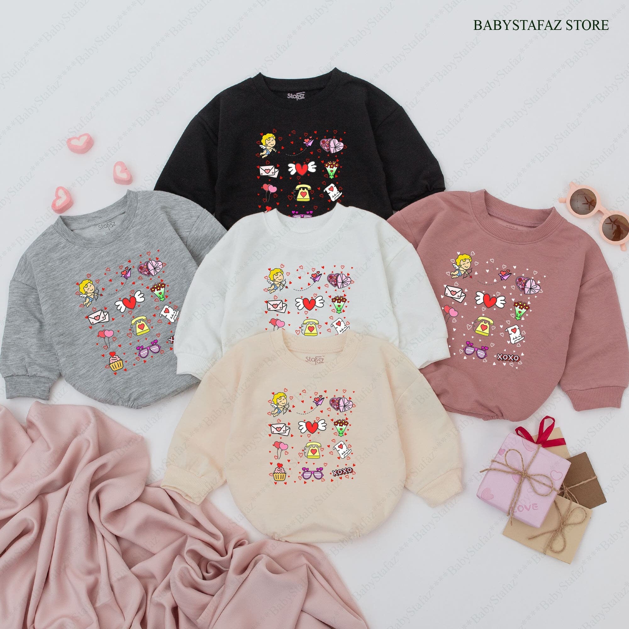 Cupid Baby Romper Valentines Day Outfit Colorful Love Graphics XOXO First Valentines Gift Infant Girl Soft Cotton Clothes Festive Design