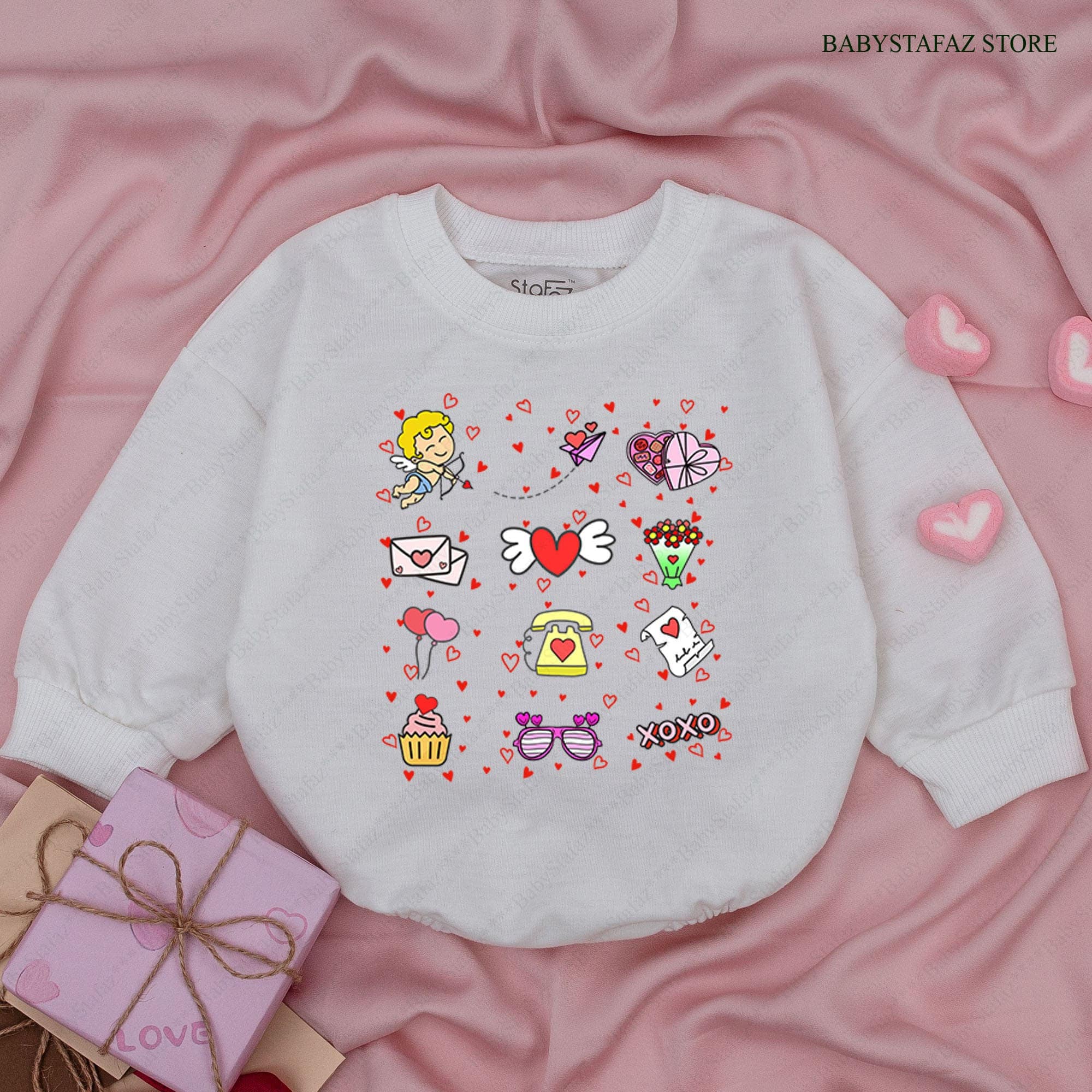 Cupid Baby Romper Valentines Day Outfit Colorful Love Graphics XOXO First Valentines Gift Infant Girl Soft Cotton Clothes Festive Design