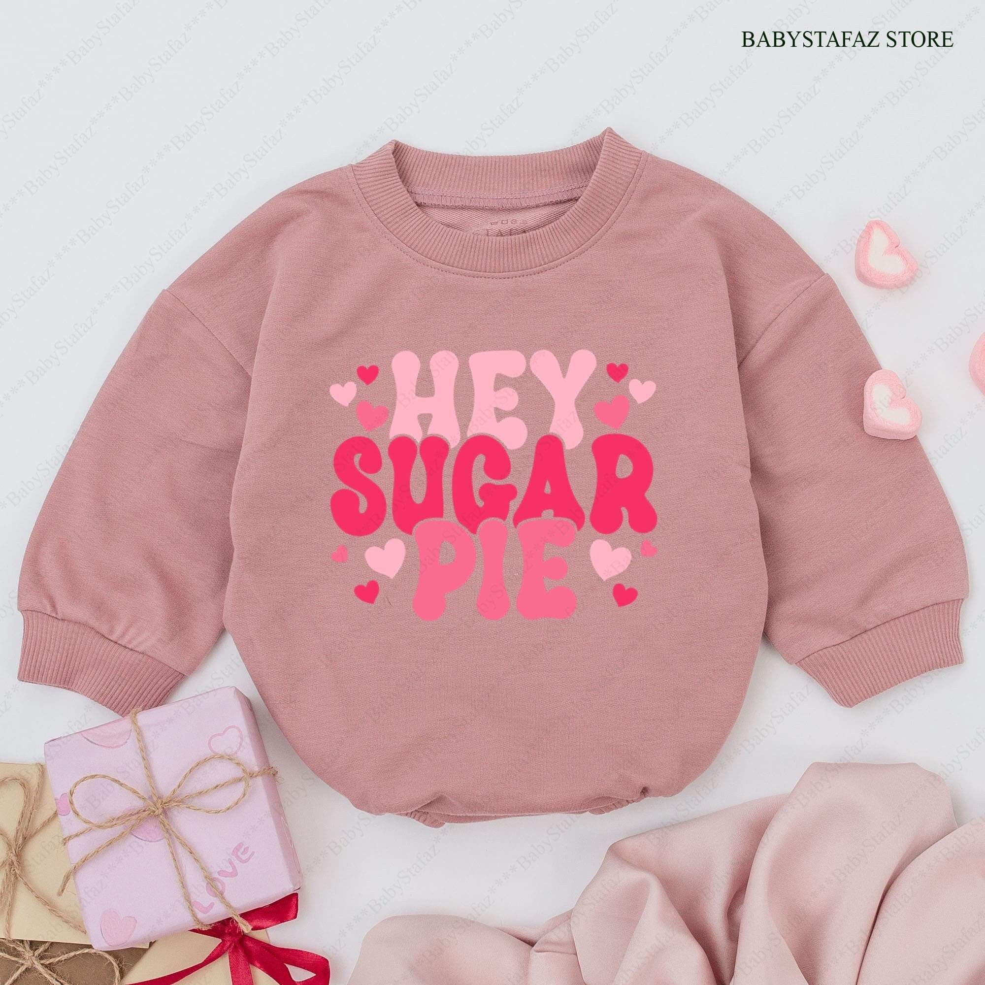Hey Sugar Pie Baby Romper for Valentine's Day Heart Design Outfit for Baby Girl First Holiday Soft Cotton Festive Clothes