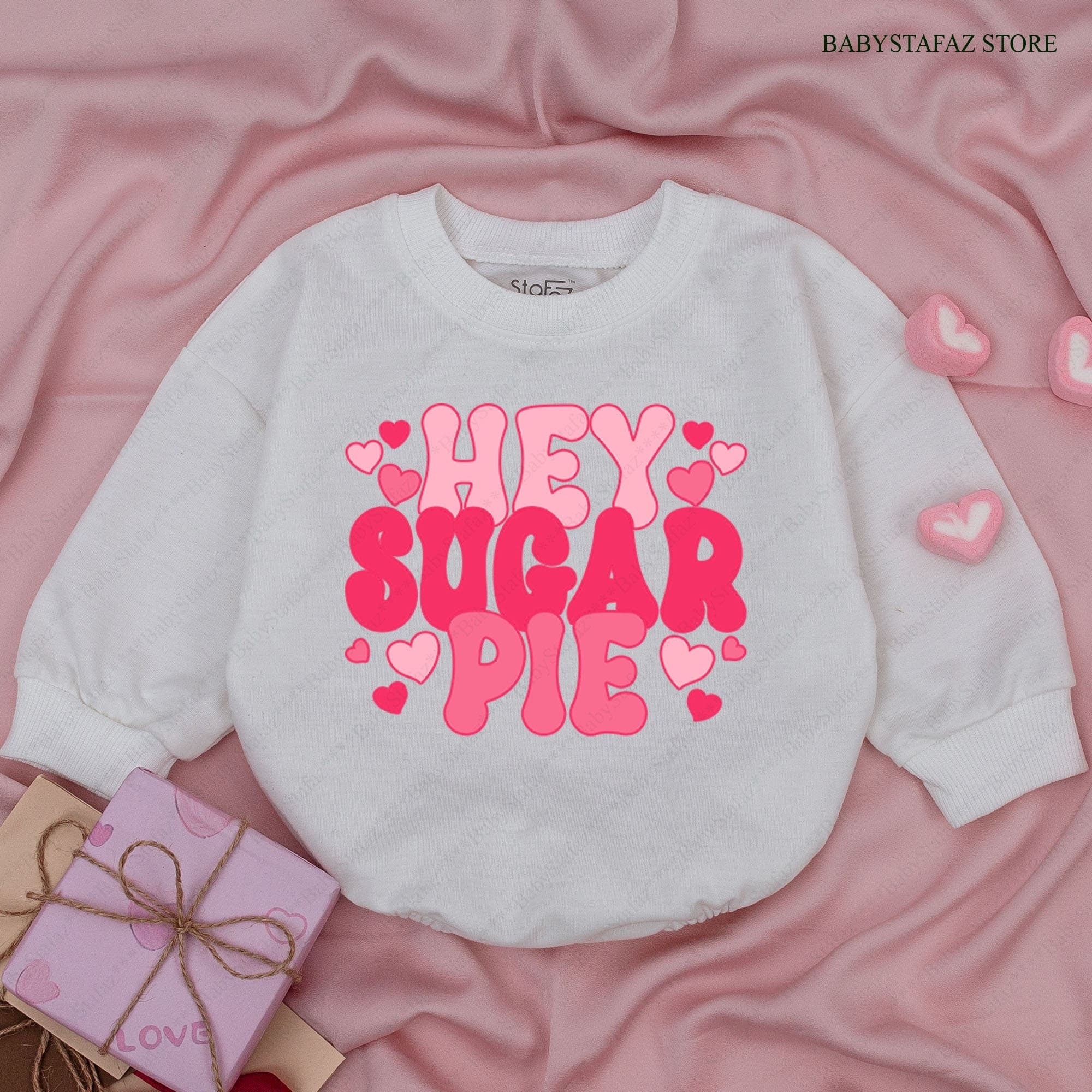 Hey Sugar Pie Baby Romper for Valentine's Day Heart Design Outfit for Baby Girl First Holiday Soft Cotton Festive Clothes