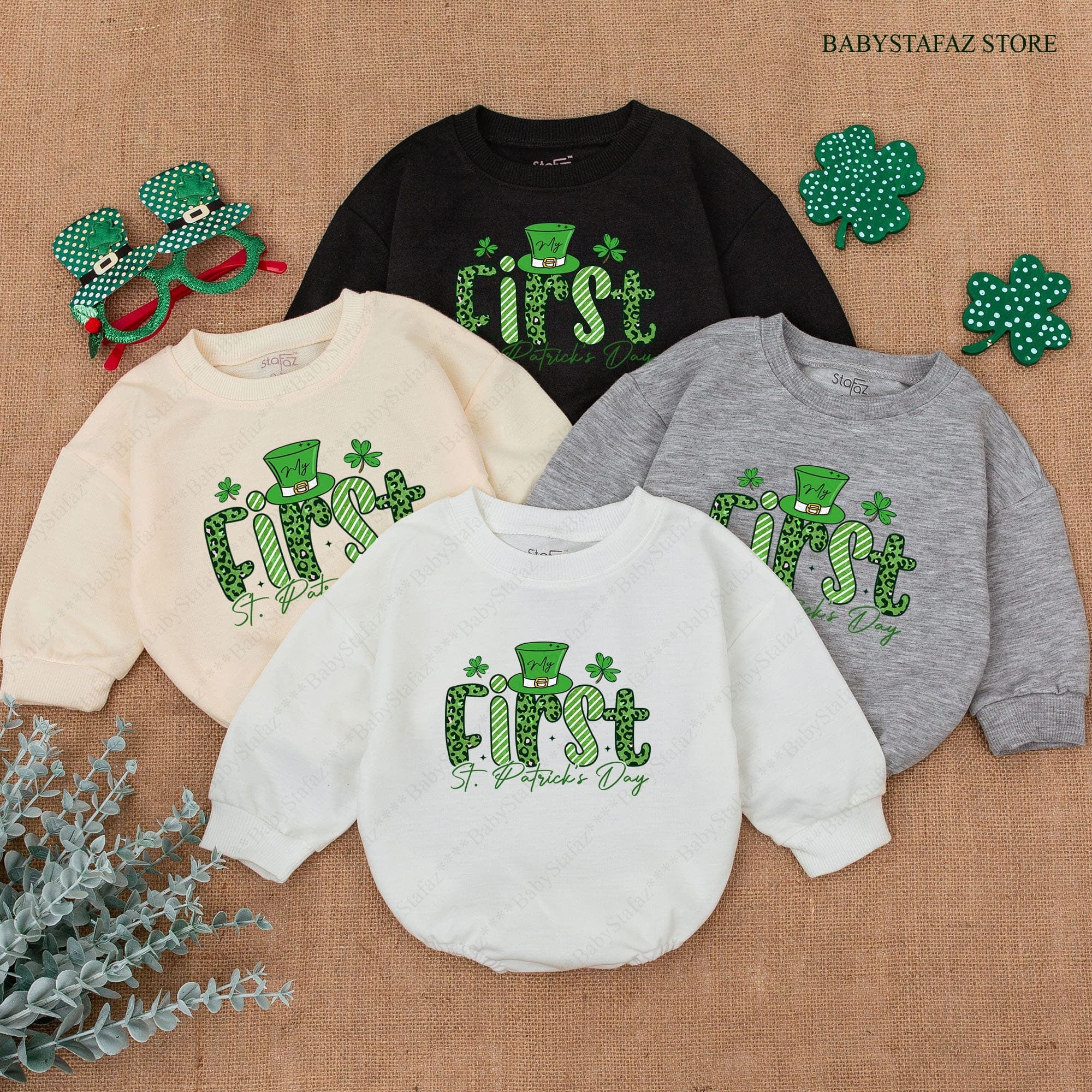 My 1st St. Patrick's Day Baby Romper with Green Leprechaun Hat Shamrock Outfit for Newborn Boys Girls Holiday Celebration Gift