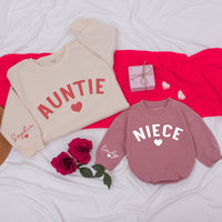 Personalized Auntie and Niece Sweatshirts with Names and Heart Design Custom Family Matching Valentine's Day or Mother's Day Gift
