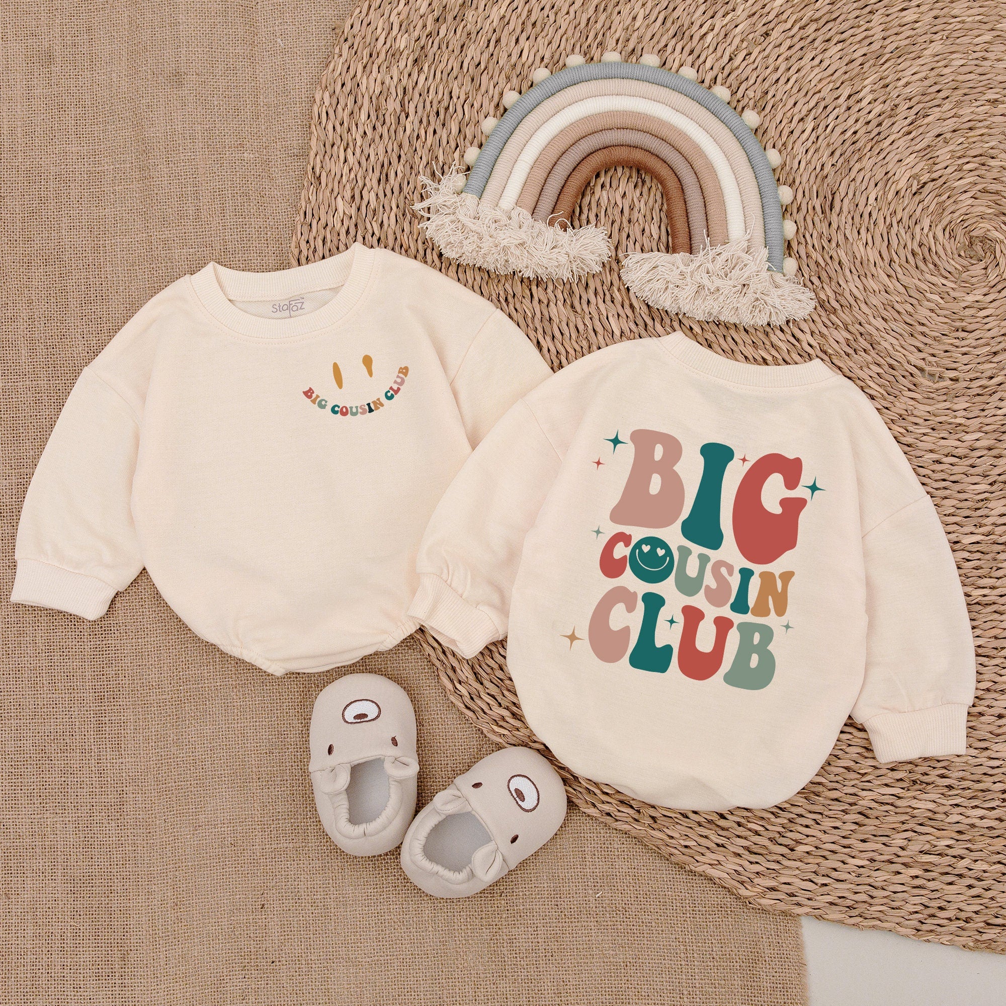 Big Cousin Club Retro Baby Outfit with Playful Graphics