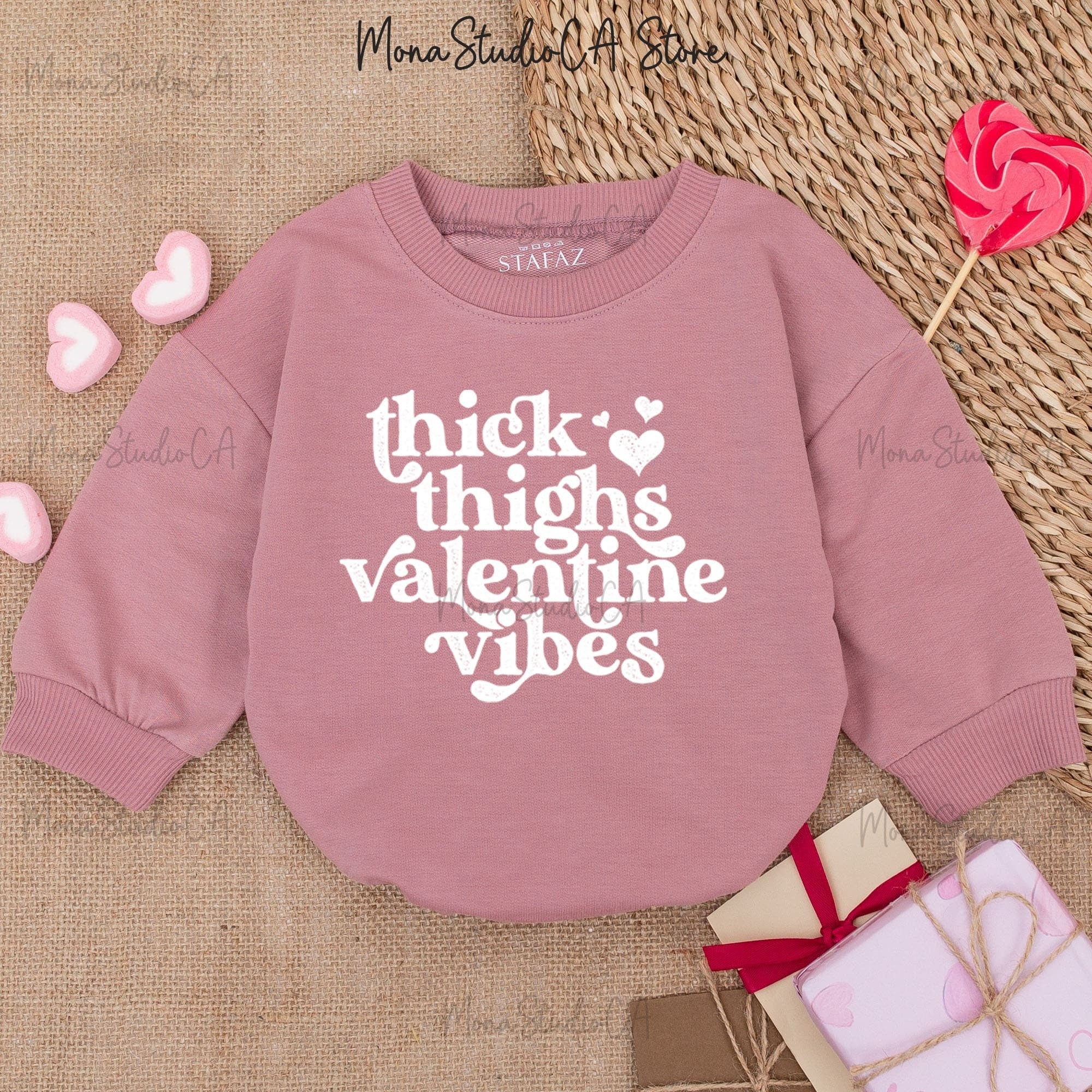 Thick Thighs Valentine Vibes Baby Romper Cute Girls Outfit First Valentine's Day Bodysuit Soft Cotton Red Pink Hearts Fun Theme