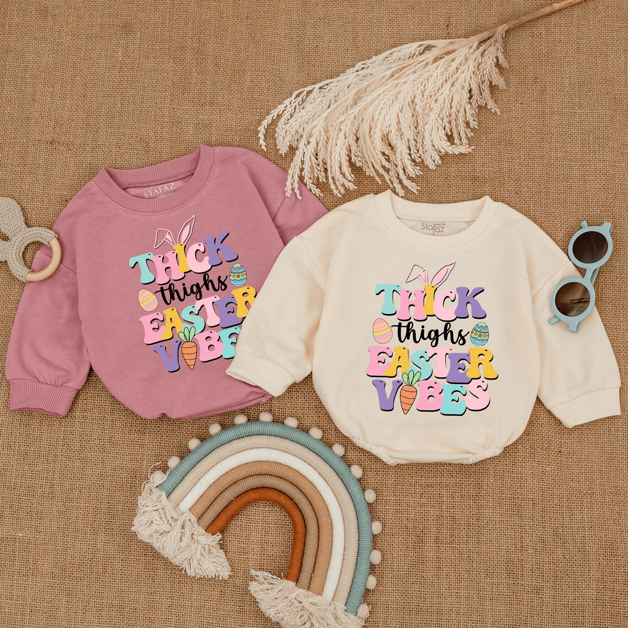Thick Thighs Easter Vibes Baby Romper Cute First Easter Outfit Bunny Toddler Shirt Fun Pastel Colors Soft Cotton Playful Gift
