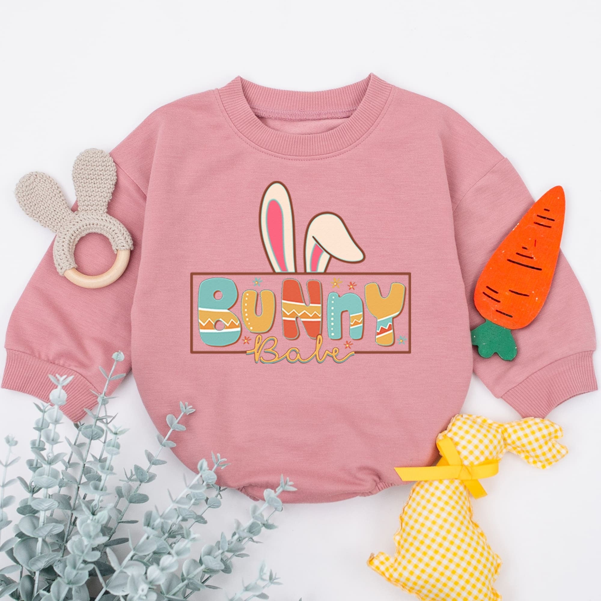 Bunny Babe Baby Bodysuit Easter Outfit Pastel Patterned Letters Romper Infant Girl Boy First Holiday Shower Gift Soft Cotton
