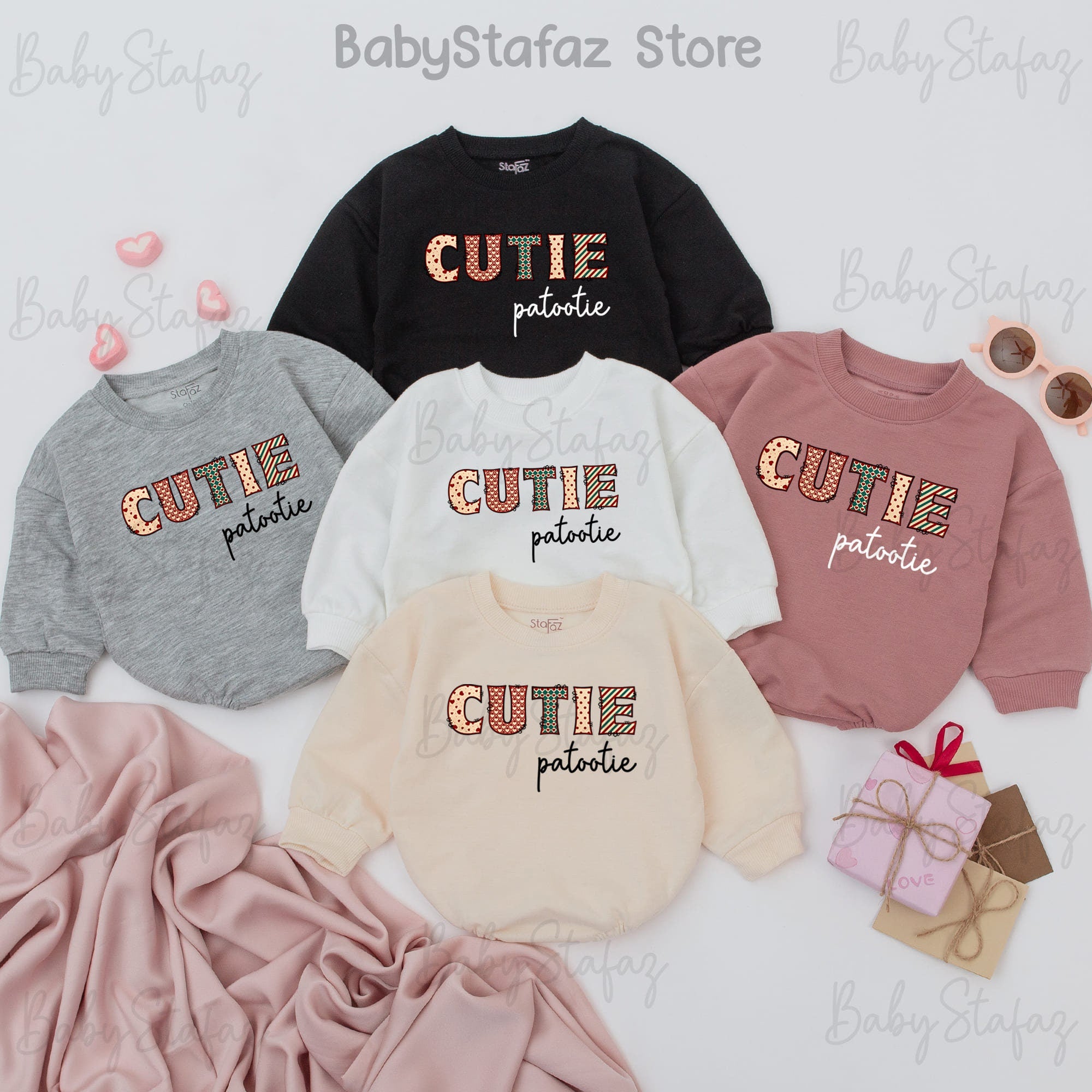 Cutie Patootie Baby Romper Valentine's Day Outfit for Baby Girls First Holiday Soft Cotton Colorful Pattern