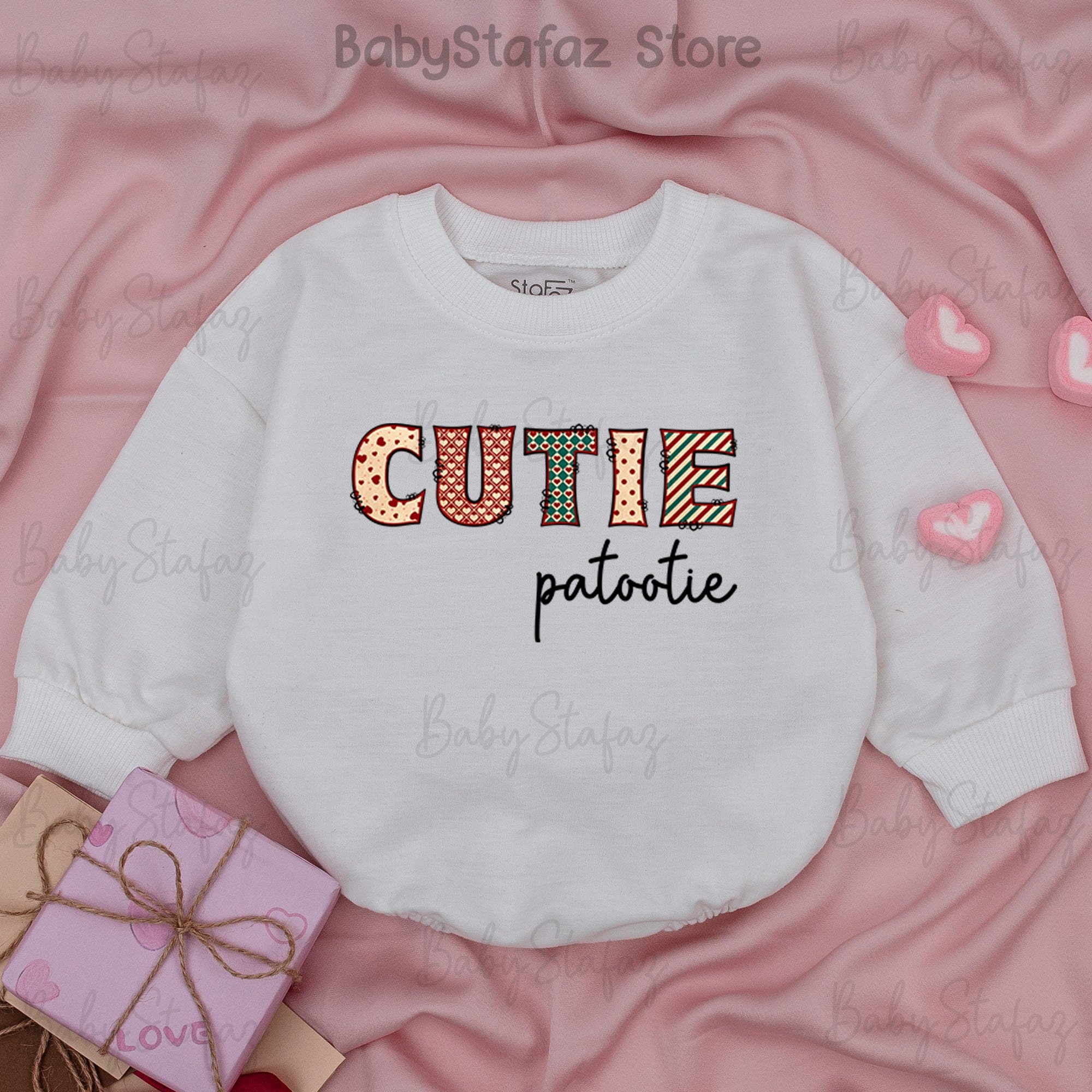 Cutie Patootie Baby Romper Valentine's Day Outfit for Baby Girls First Holiday Soft Cotton Colorful Pattern