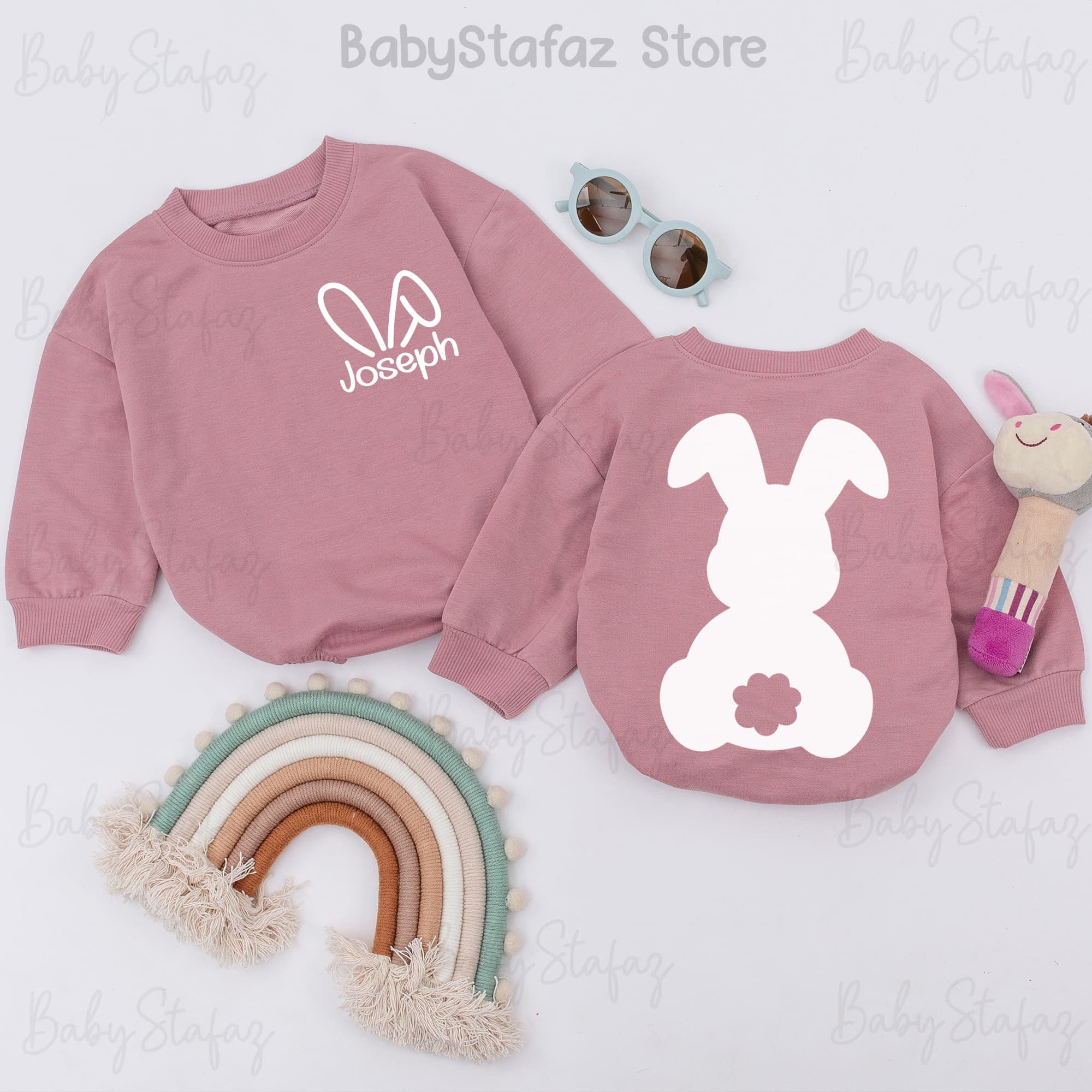 Customizable Bunny Baby Romper with Name - Unique Easter Gift