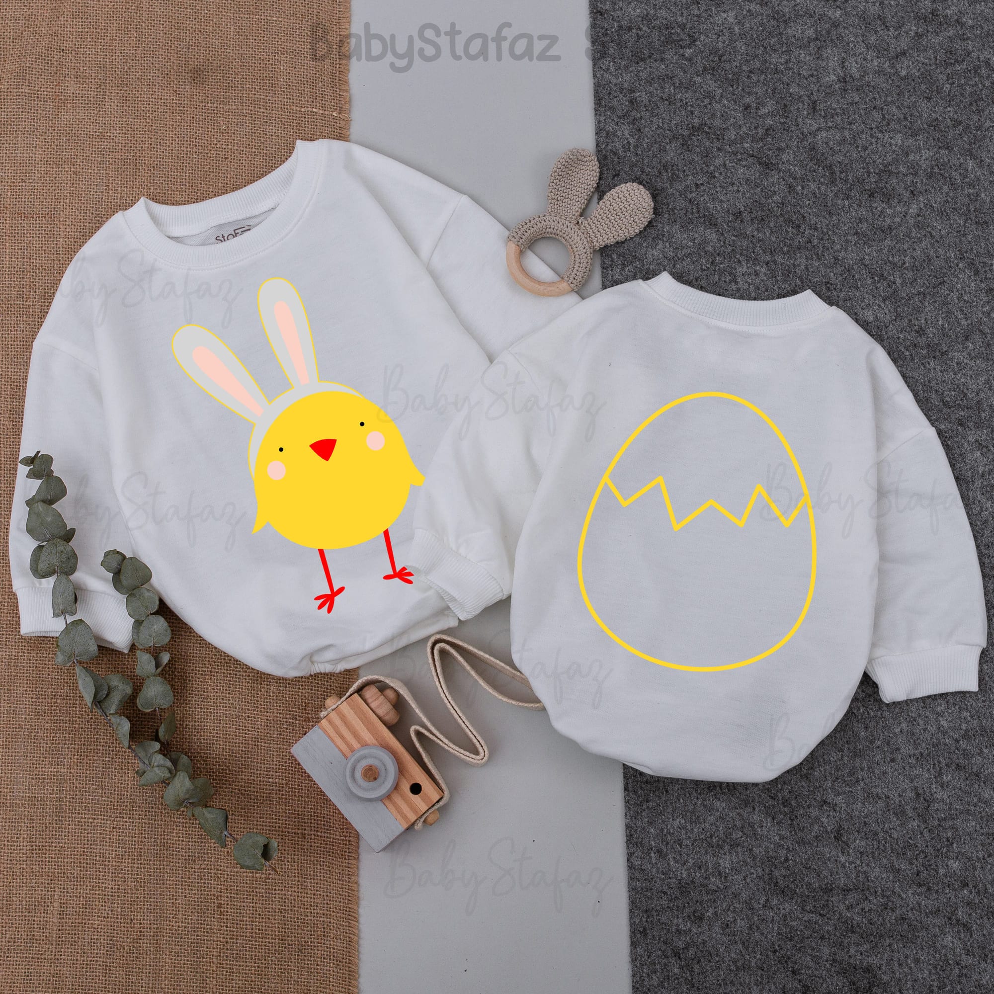 Easter Baby Romper with Bunny Ear Chick Design Soft Cotton Baby Shower Newborn Easter Day Gift Comfortable Infant Bodysuit