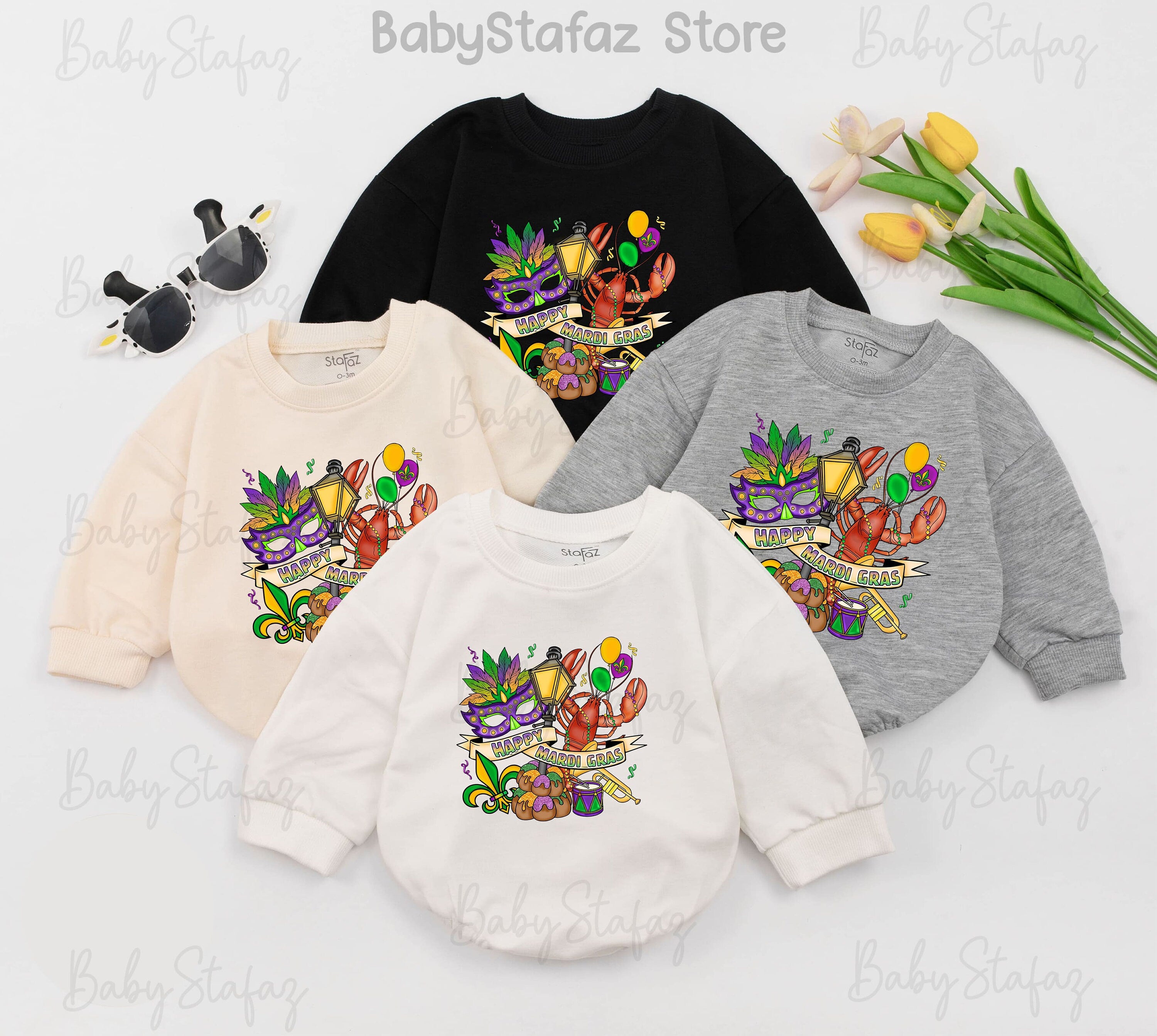 Vibrant Mardi Gras Baby Romper with Mask Crawfish Beads for Girls Parade Holiday Outfit Comfortable Cotton 1st Celebration Apparel