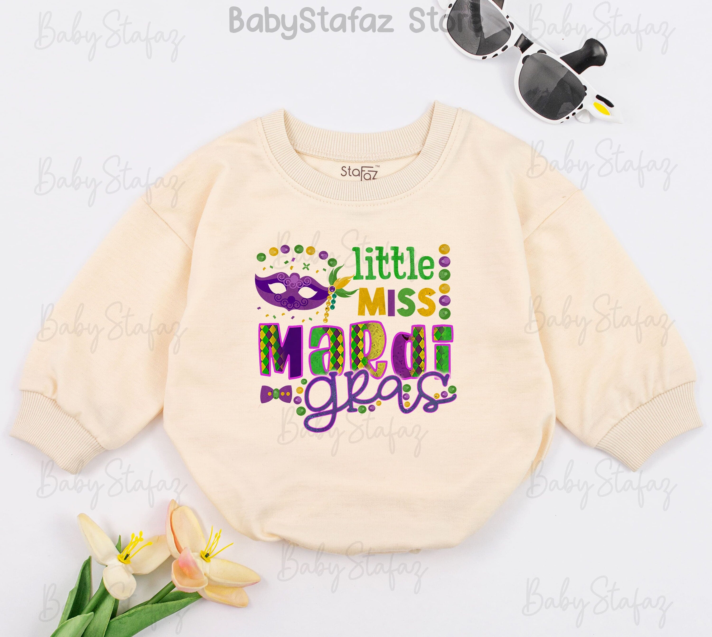 Little Miss Mardi Gras Baby Romper Festive Carnival Outfit Colorful Infant Apparel for Parades First Mardi Gras Baby Shower Gift