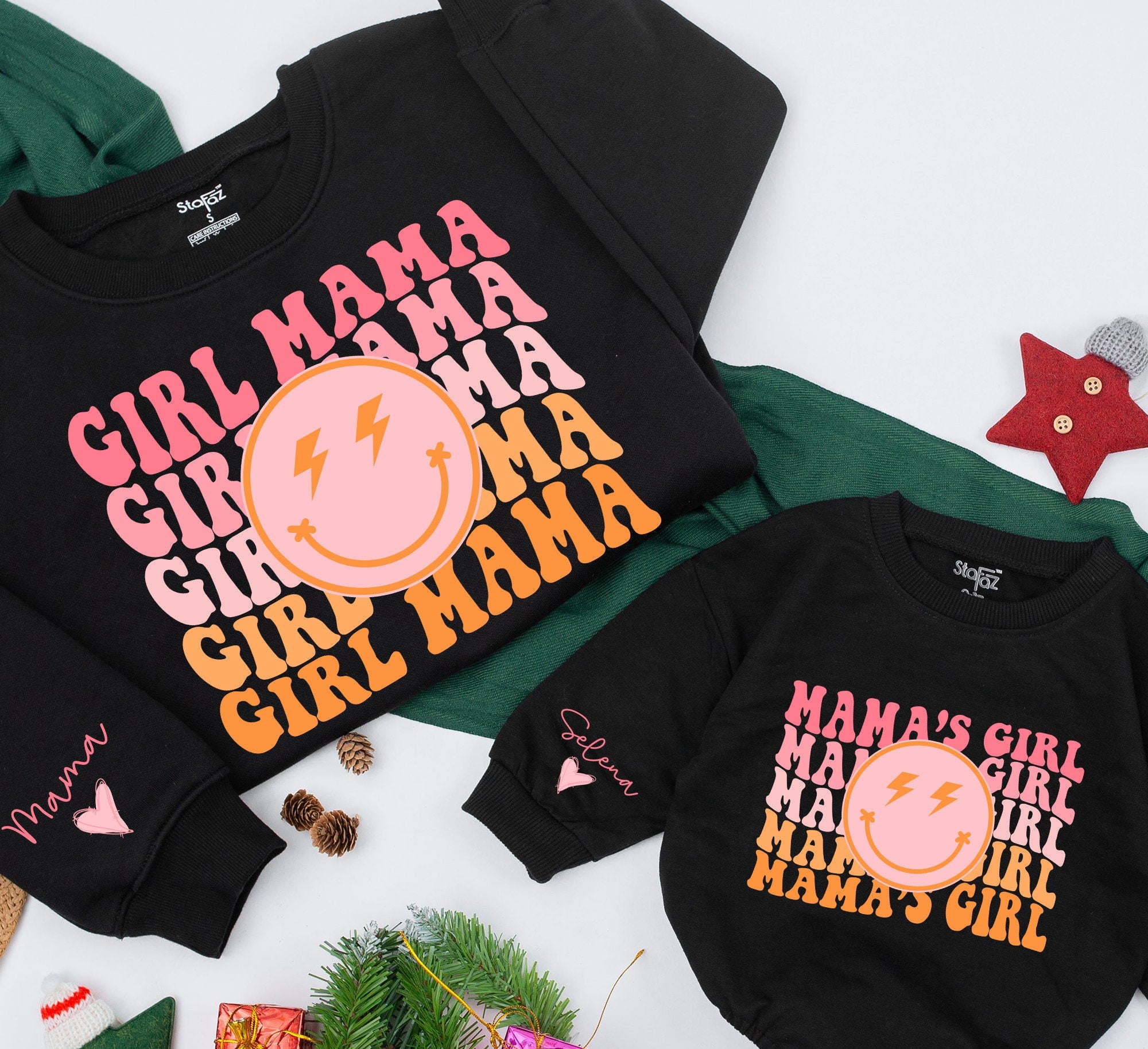 Personalized Retro Girl Mama & Girl Matching Sweatshirts