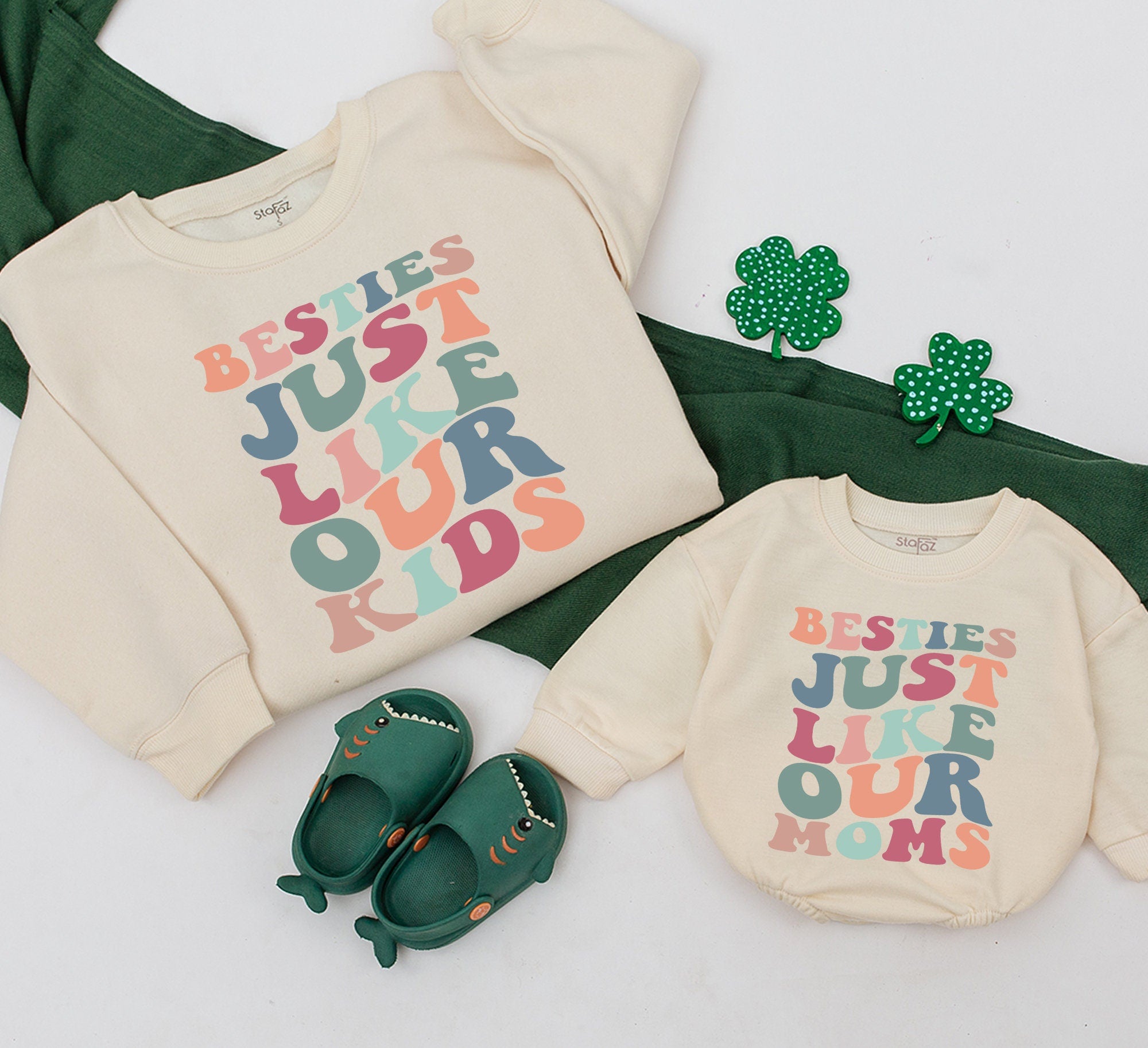 Groovy Matching Mom and Me Sweatshirts Bold Colors Retro 70s Besties Just Like Our Kids Design Comfortable Cotton Family Gift