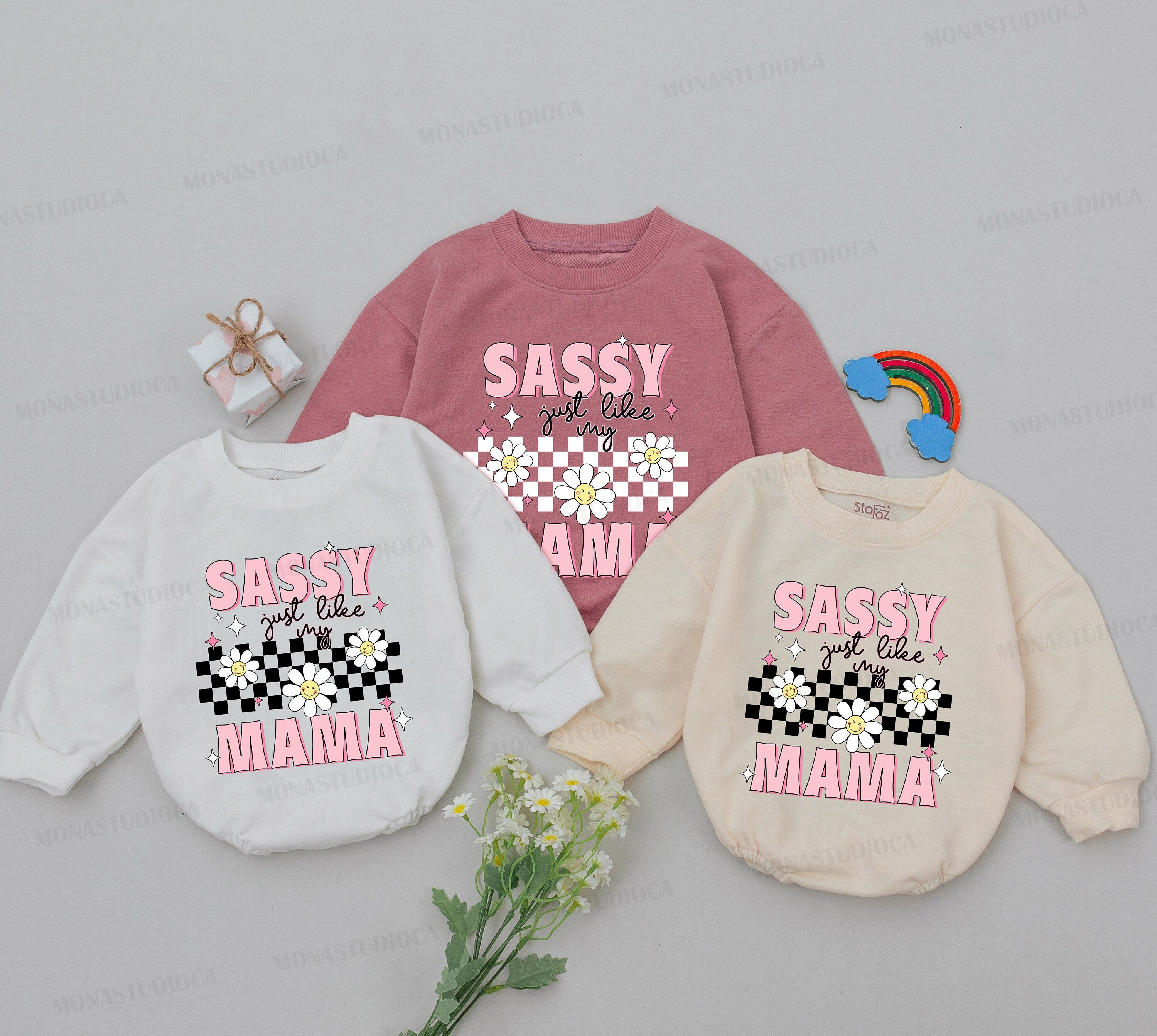 Sassy Just Like Mama Romper Pink Daisy Pattern Outfit Baby Girl Mother's Day Gift Cotton Comfortable Clothes Newborn Shower Present