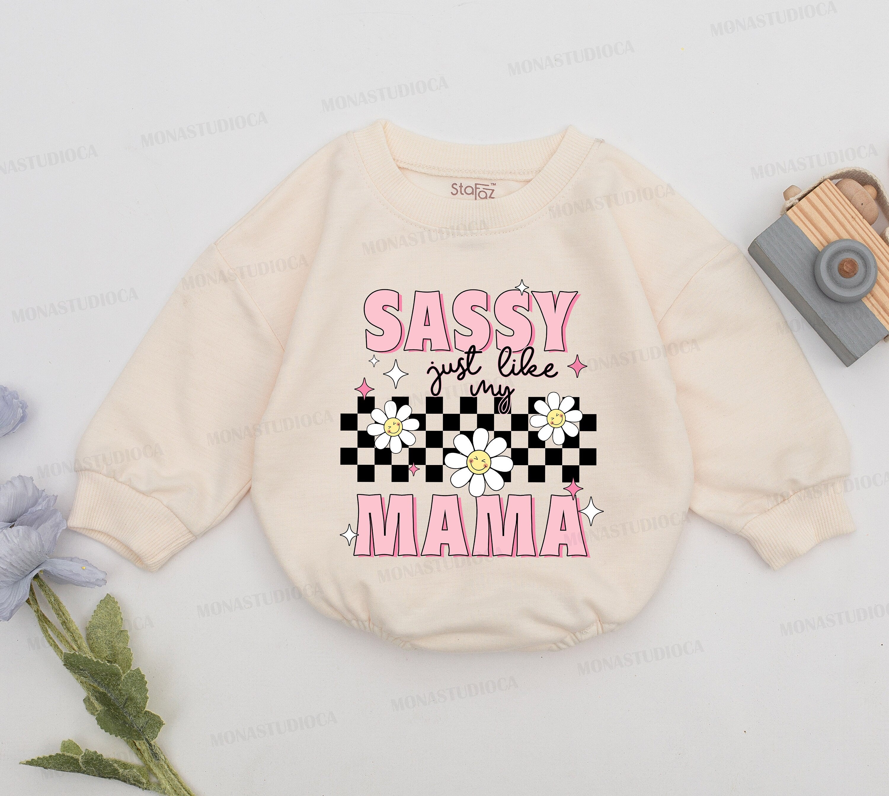 Sassy Just Like Mama Romper Pink Daisy Pattern Outfit Baby Girl Mother's Day Gift Cotton Comfortable Clothes Newborn Shower Present