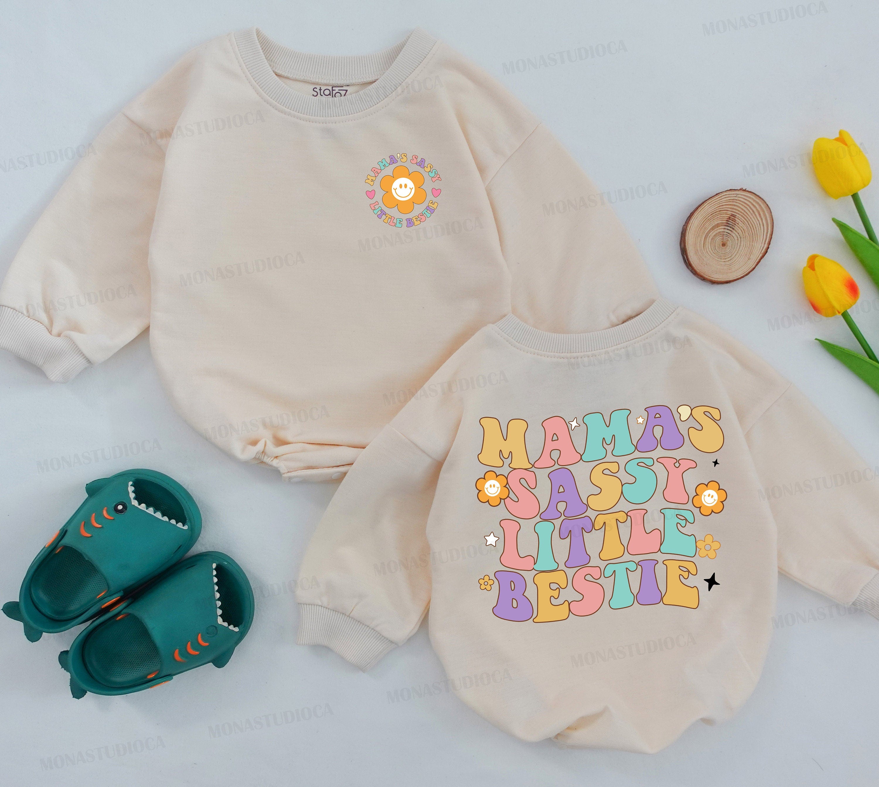 Mama's Sassy Little Bestie Pastel Romper Smiling Sun Baby Girl Outfit Cotton Comfortable Gift for Mother's Day or Baby Shower
