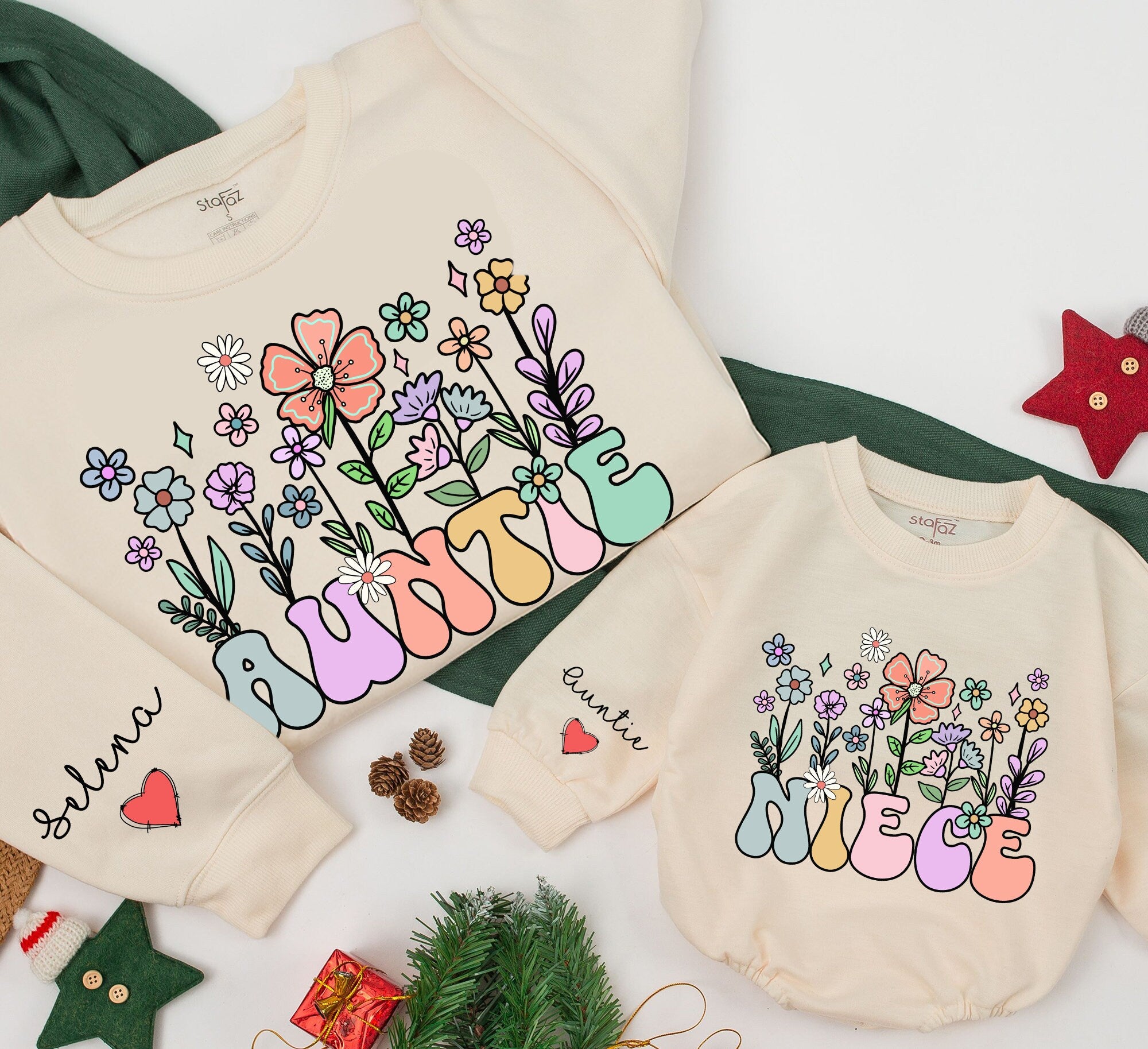 Custom Family Matching Sweatshirt with Name - Auntie & Niece