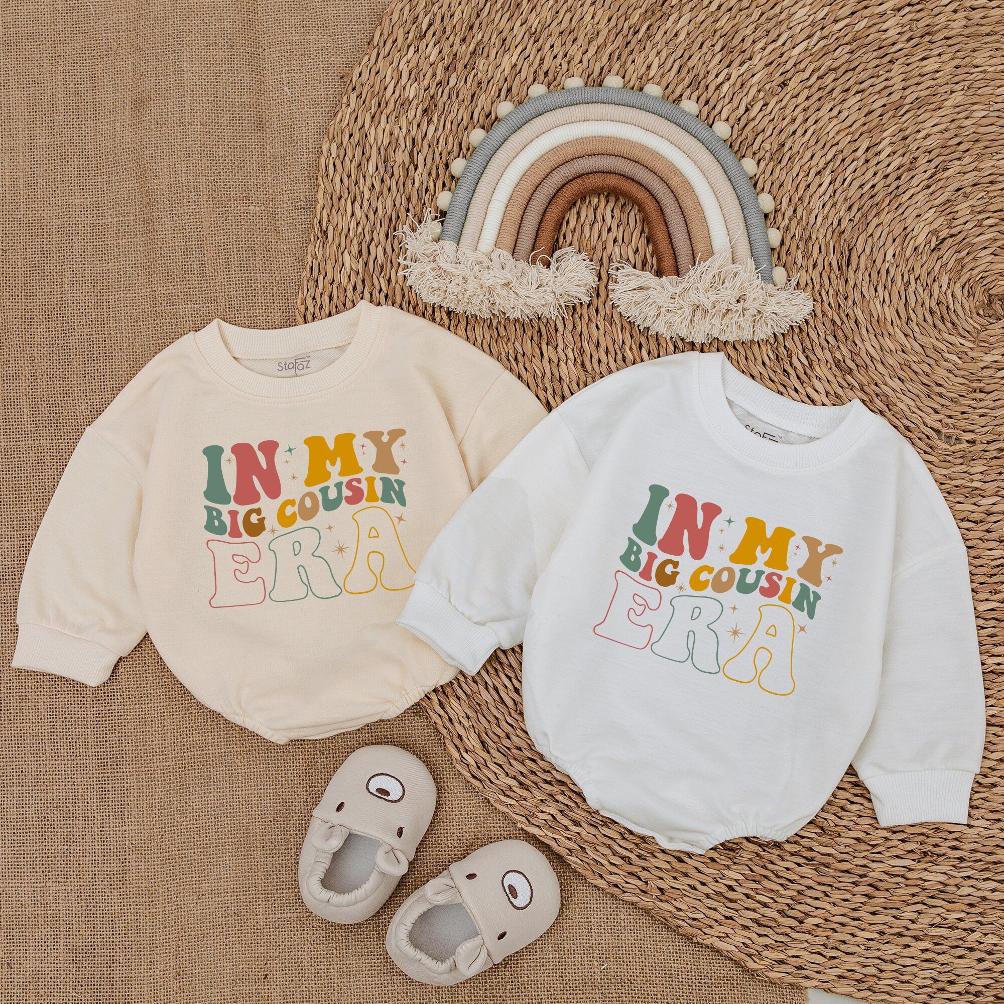 Big Cousin Era Colorful Baby Romper with Retro Design