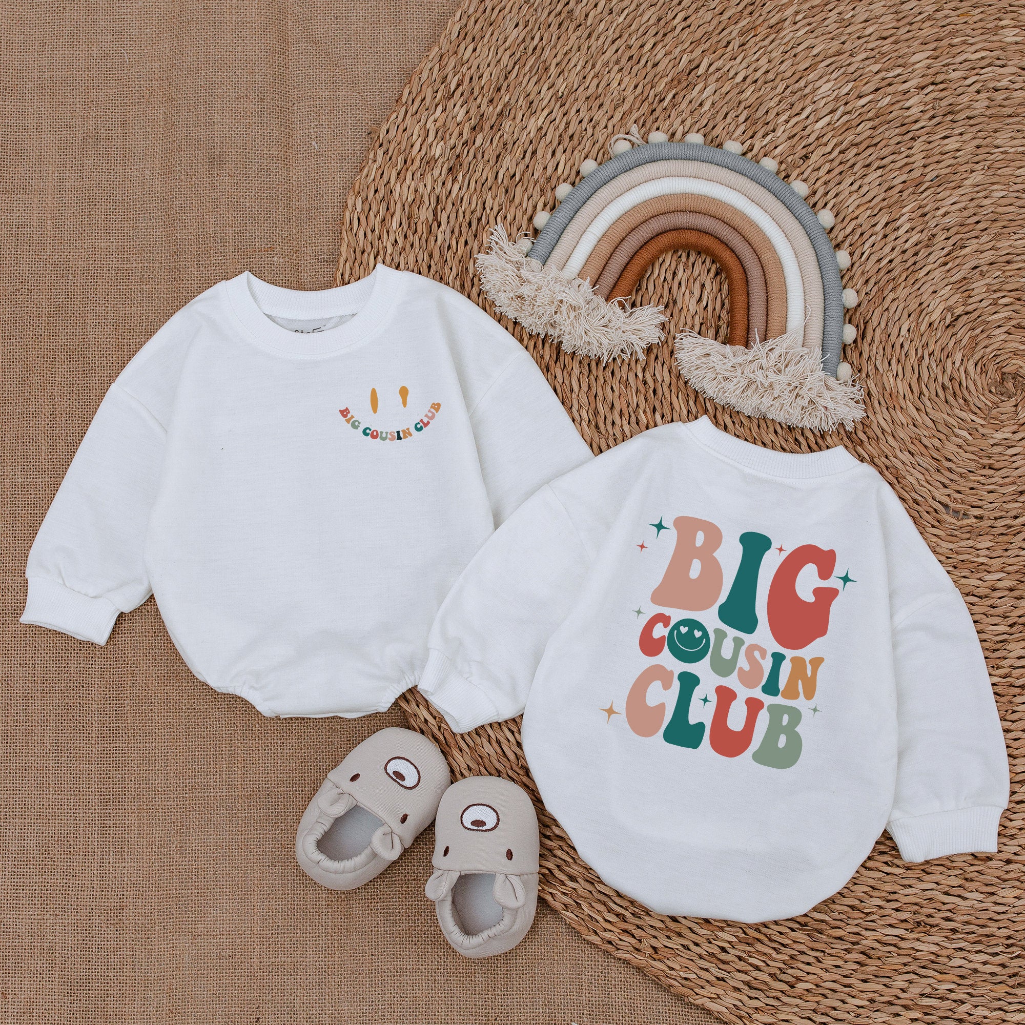 Big Cousin Club Retro Baby Outfit with Playful Graphics