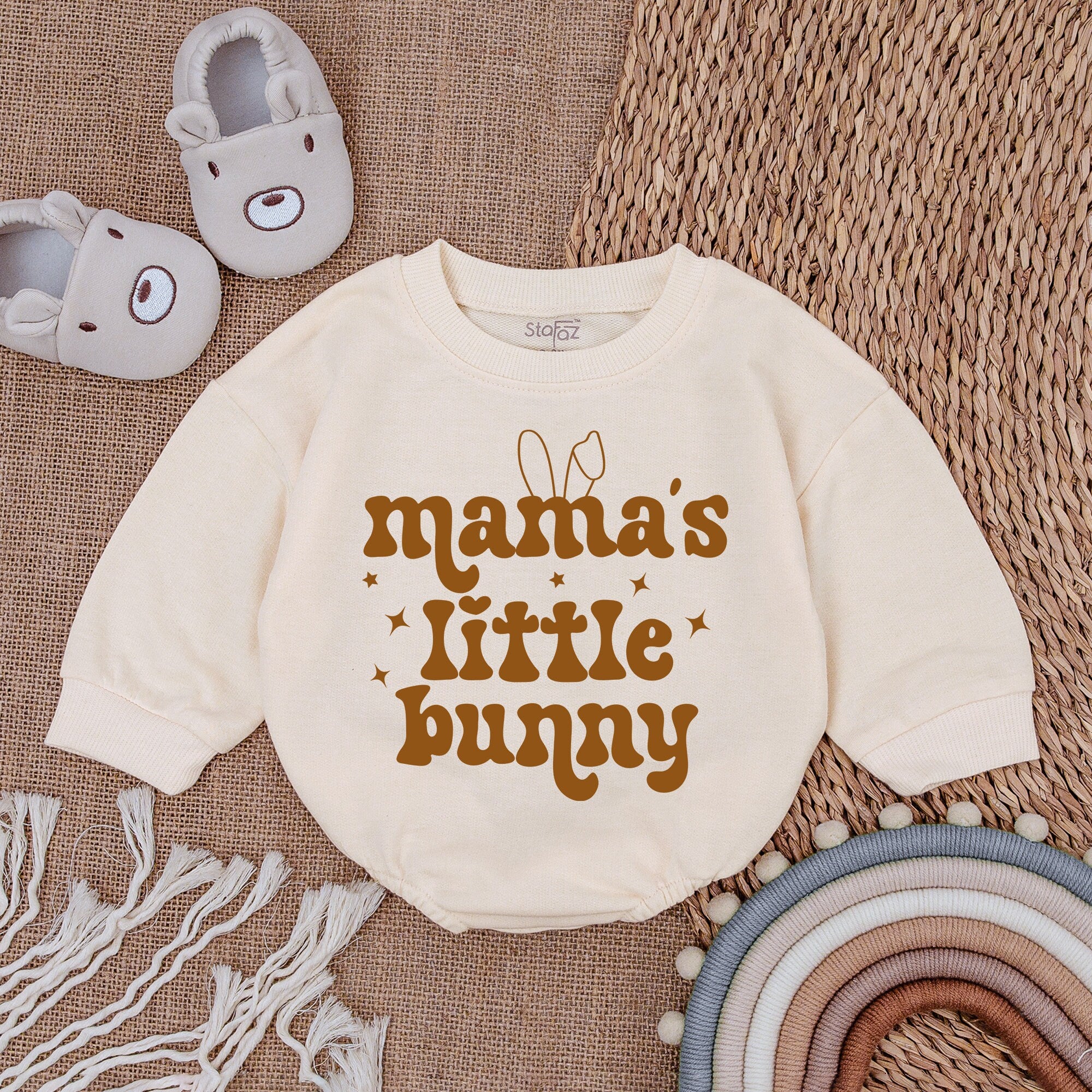 Mama's Little Bunny Romper Cute Baby Outfit with Bunny Ears and Stars Soft Cotton Birthday Easter Newborn Baby Clothing Gift
