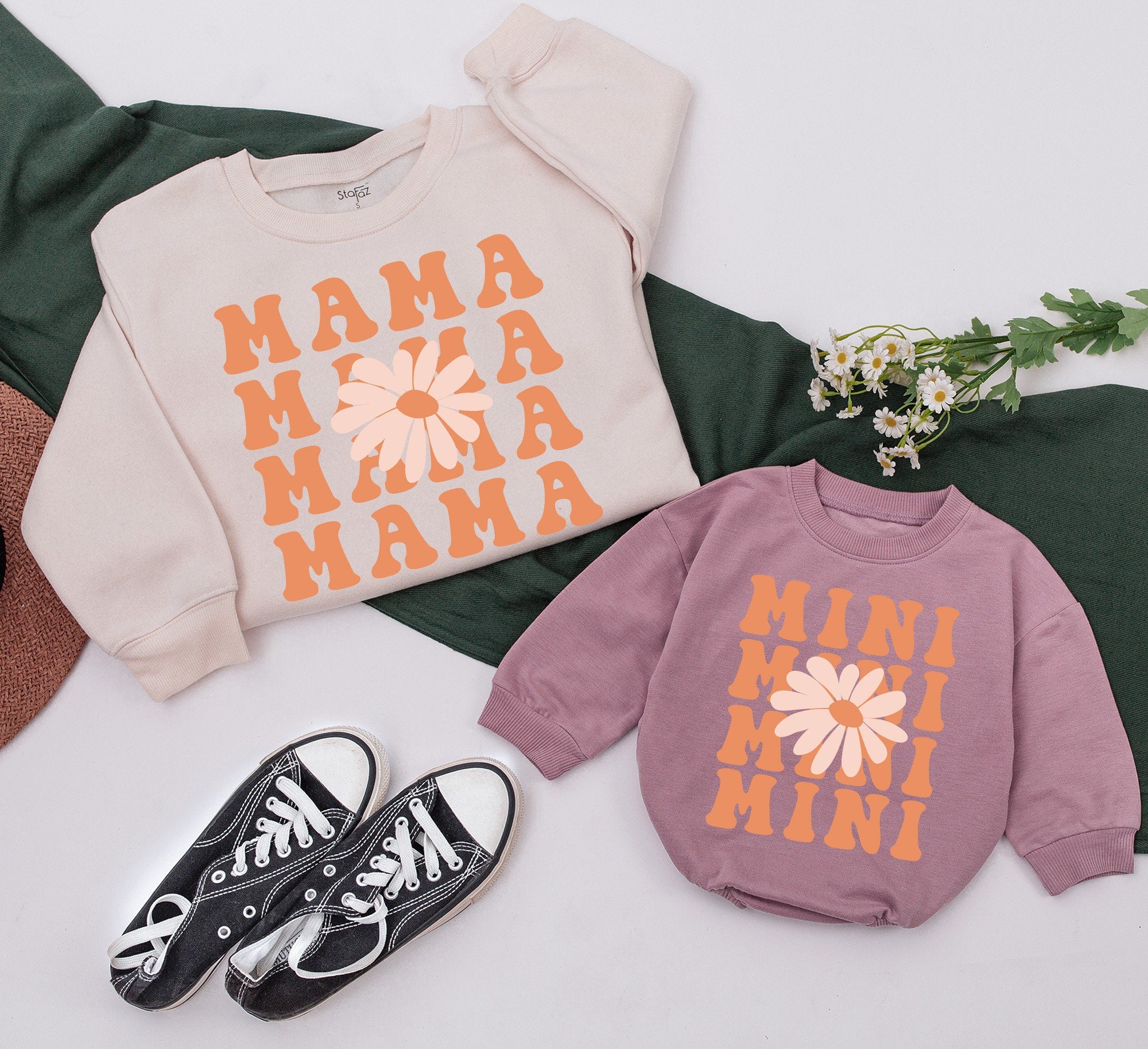 Customizable Family Matching Sweatshirts with Retro Daisy Design