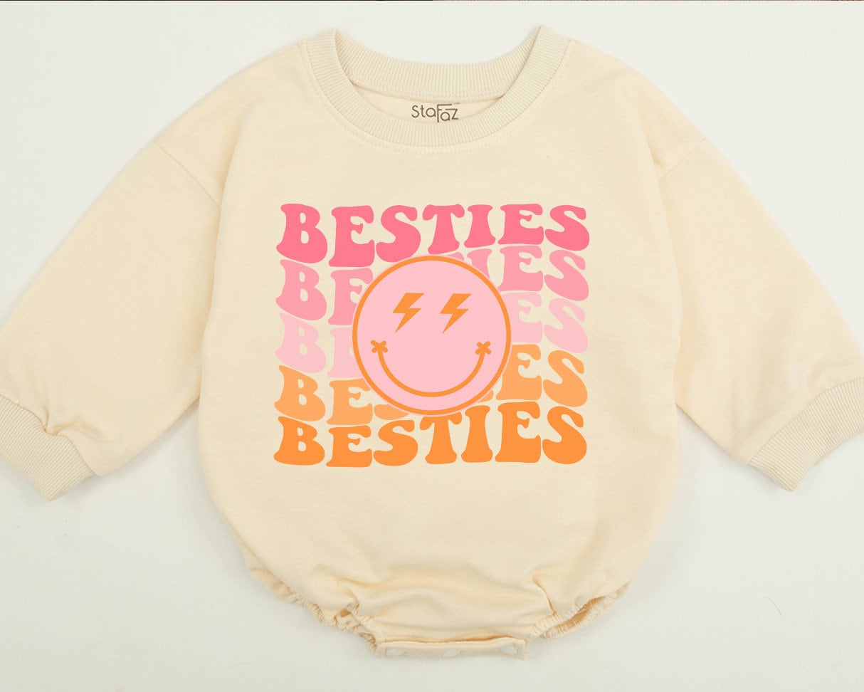 Besties Toddler and Infant Sweatshirt with Retro Smiley Matching Family Outfit for Baby Girls and Boys Soft Cotton Fun Birthday Gift