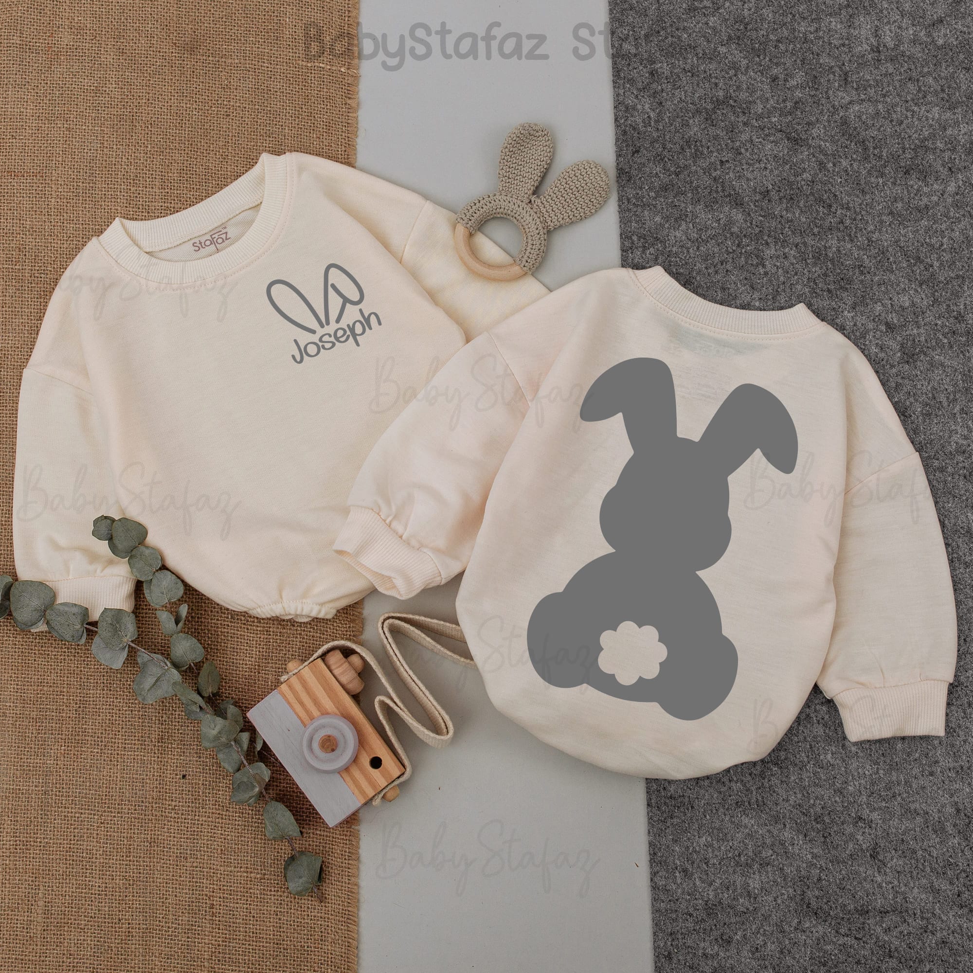 Customizable Bunny Baby Romper with Name - Unique Easter Gift
