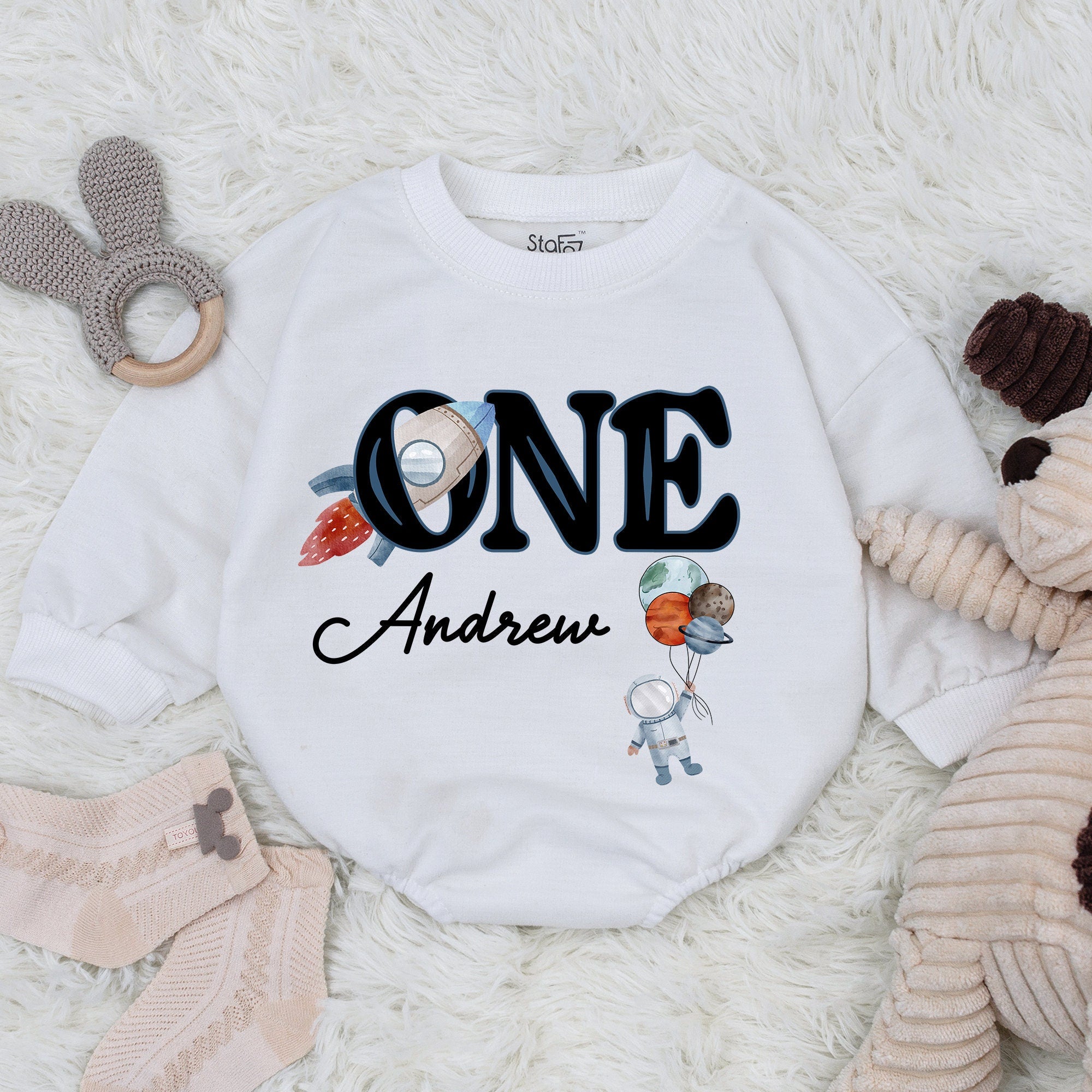 Personalized Space-Themed First Birthday Romper for Boys