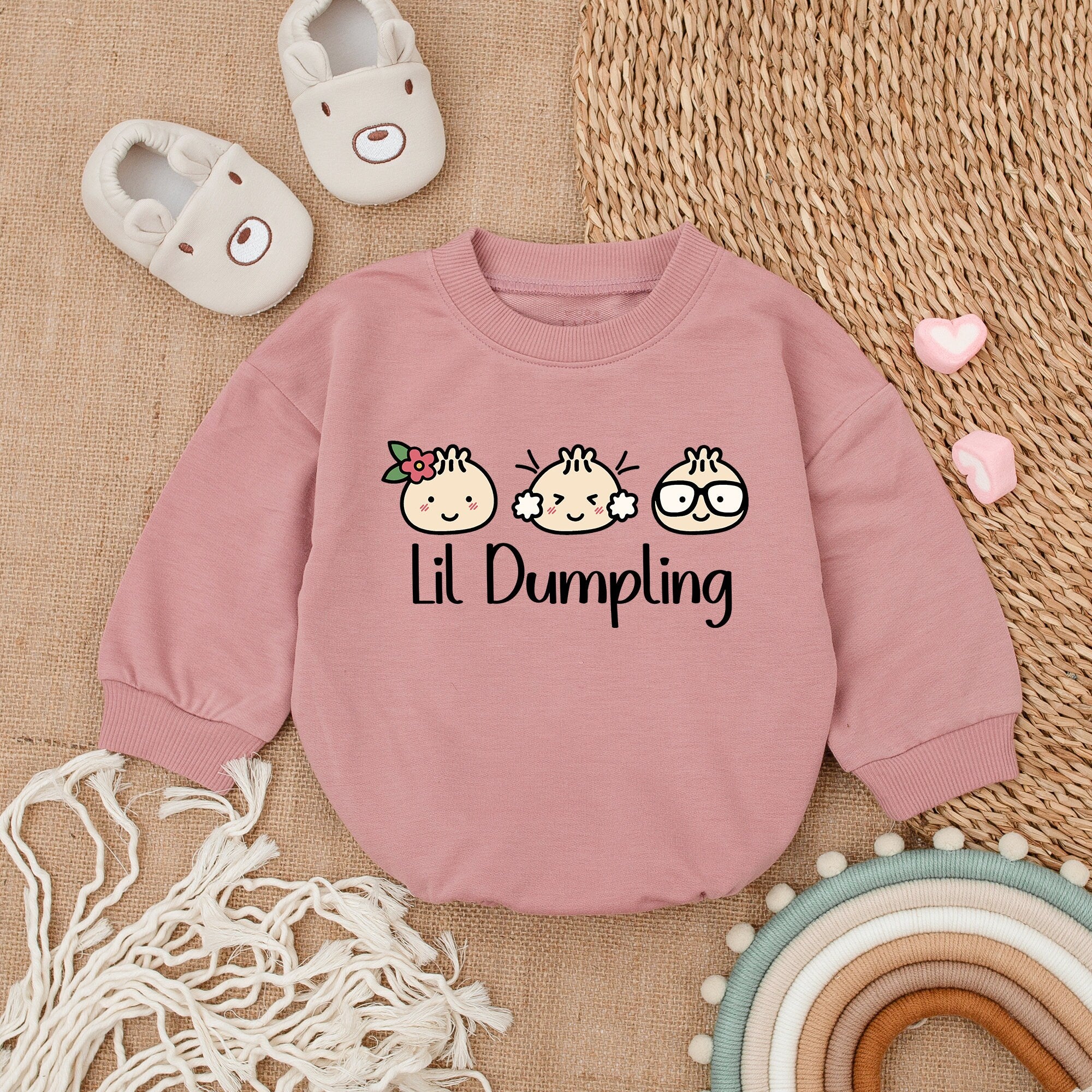 Lil Dumpling Baby Romper with Cute Dumpling Characters Soft Cotton Newborn Bodysuit Vegan-Friendly Baby Shower Gift Pastel Colors