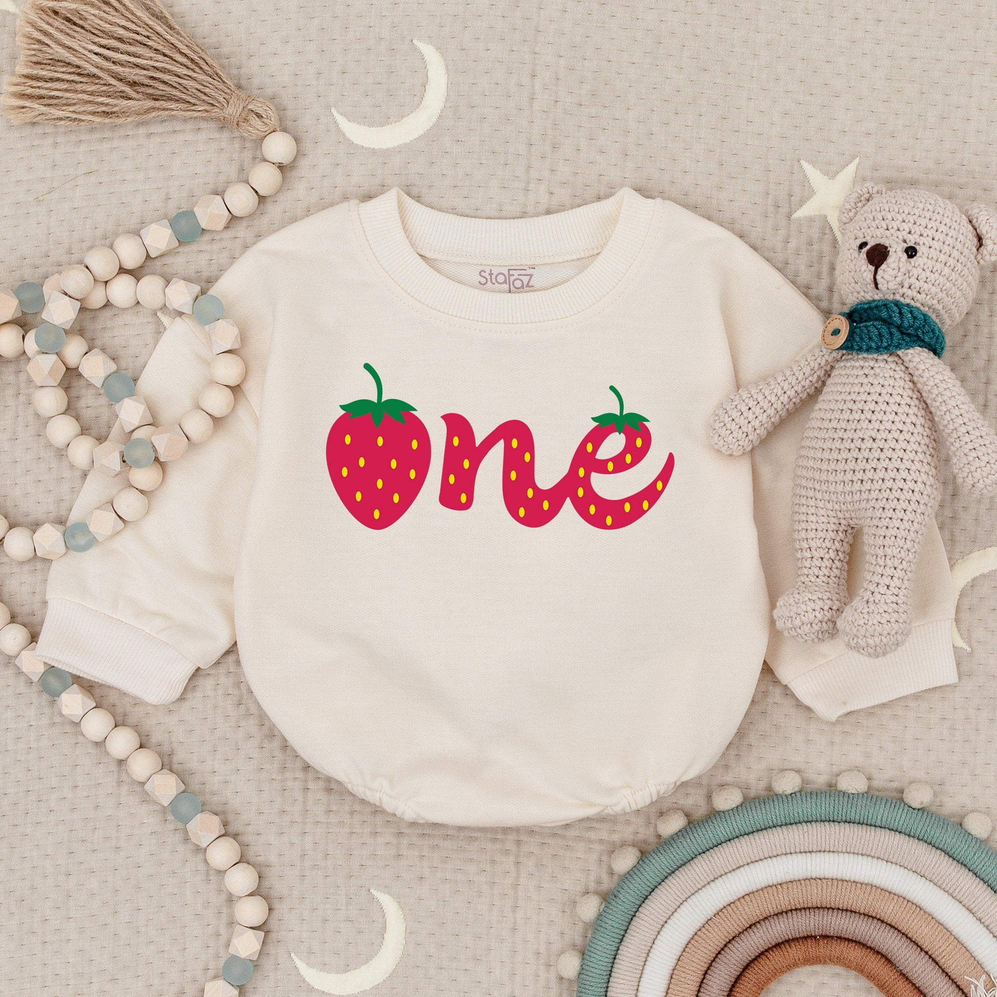 Strawberry One Romper for Baby Girl First Birthday Party Outfit Bright Fun Whimsical Design Comfortable Cotton Bodysuit Celebration Gift