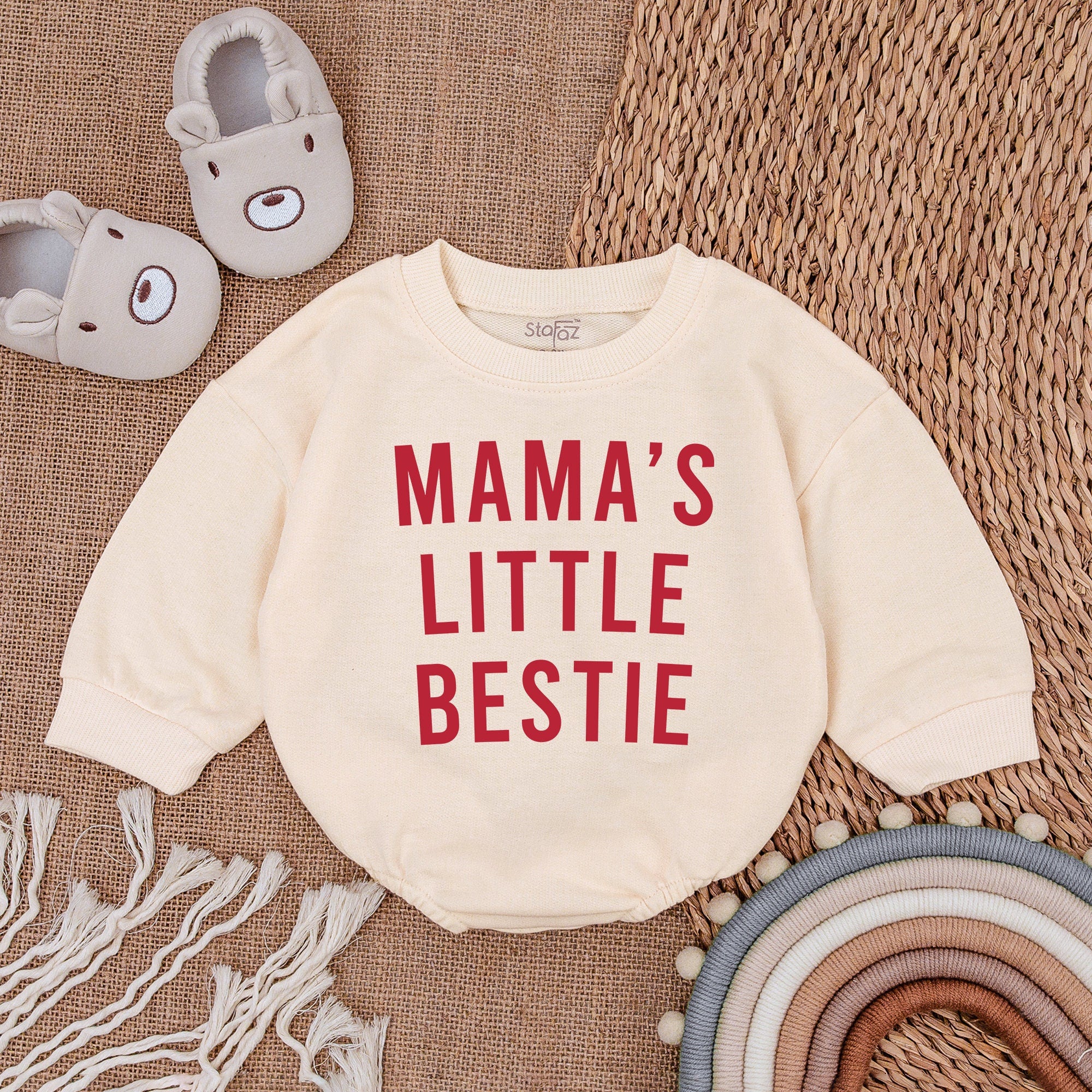 Mama's Little Bestie Bubble Romper Red Cotton Outfit Baby Boy Clothes Mother's Day Newborn Soft Comfortable Bodysuit Gift