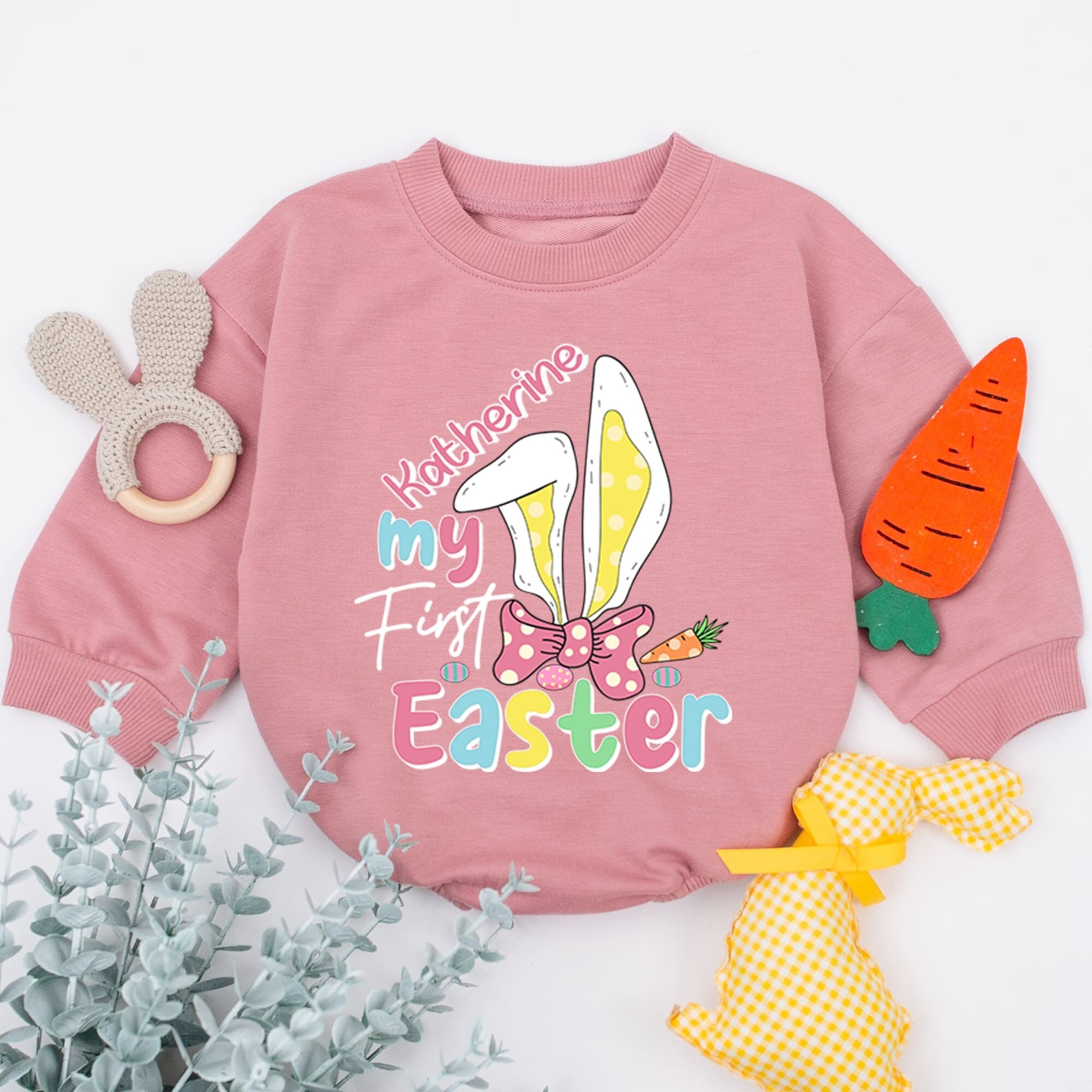 My First Easter Baby Romper Personalized Bunny Ears and Carrot Design Soft Cotton Infant Gift for Baby's Easter Celebration