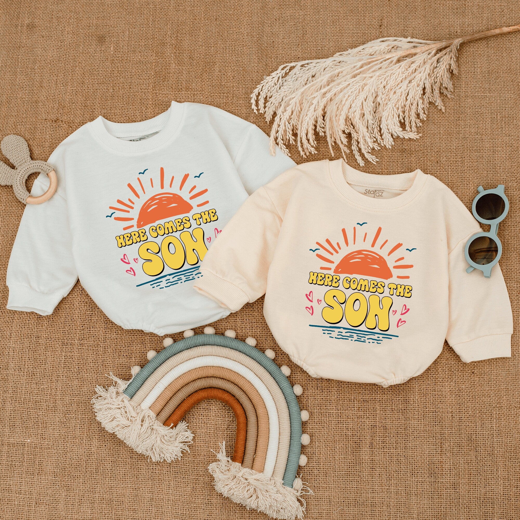 Here Comes The Son Baby Romper Infant Bodysuit with Retro Sun Design Cute Comfortable Cotton Newborn Outfit Perfect for Birthday Gifts