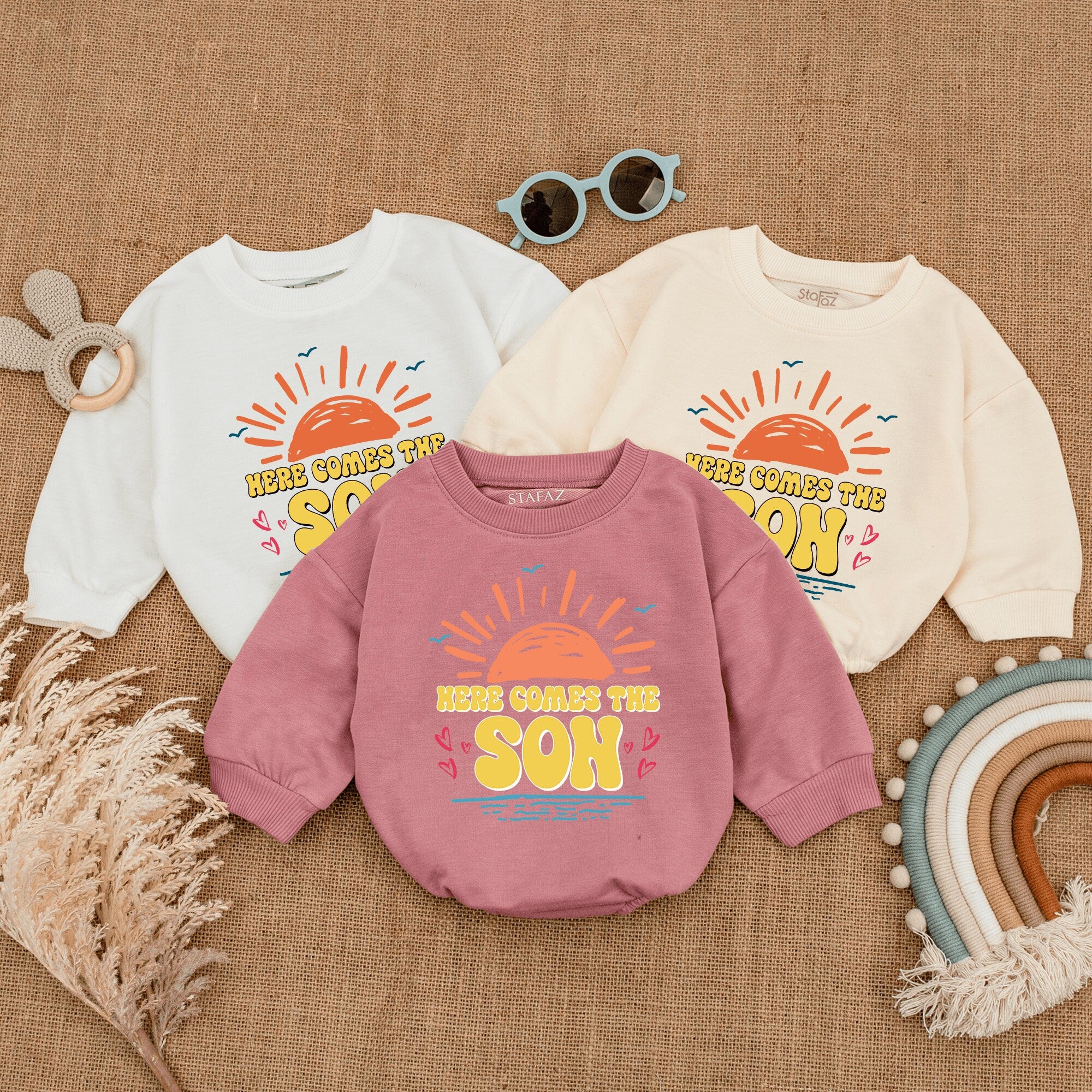 Here Comes The Son Baby Romper Infant Bodysuit with Retro Sun Design Cute Comfortable Cotton Newborn Outfit Perfect for Birthday Gifts