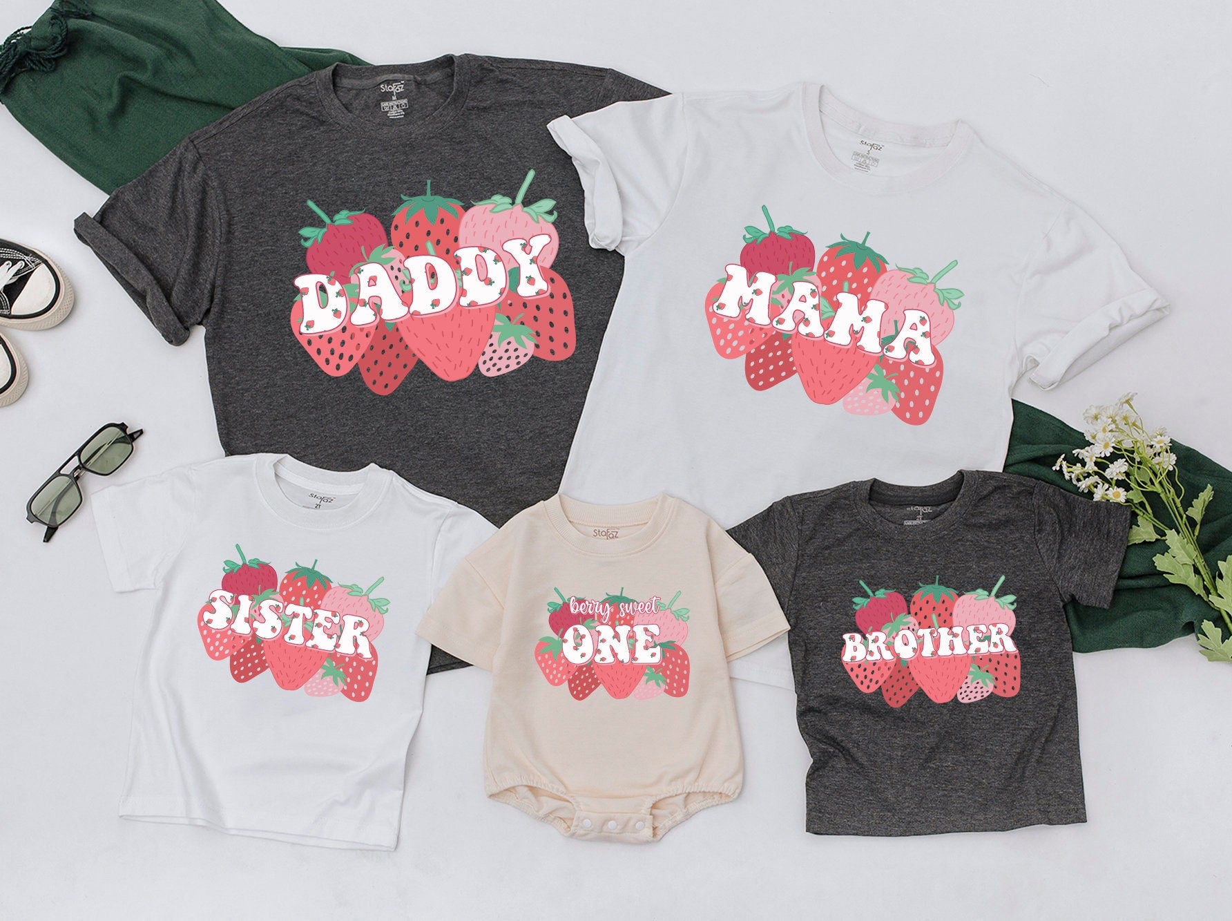 Berry First Birthday Family T-shirts with Strawberry Theme