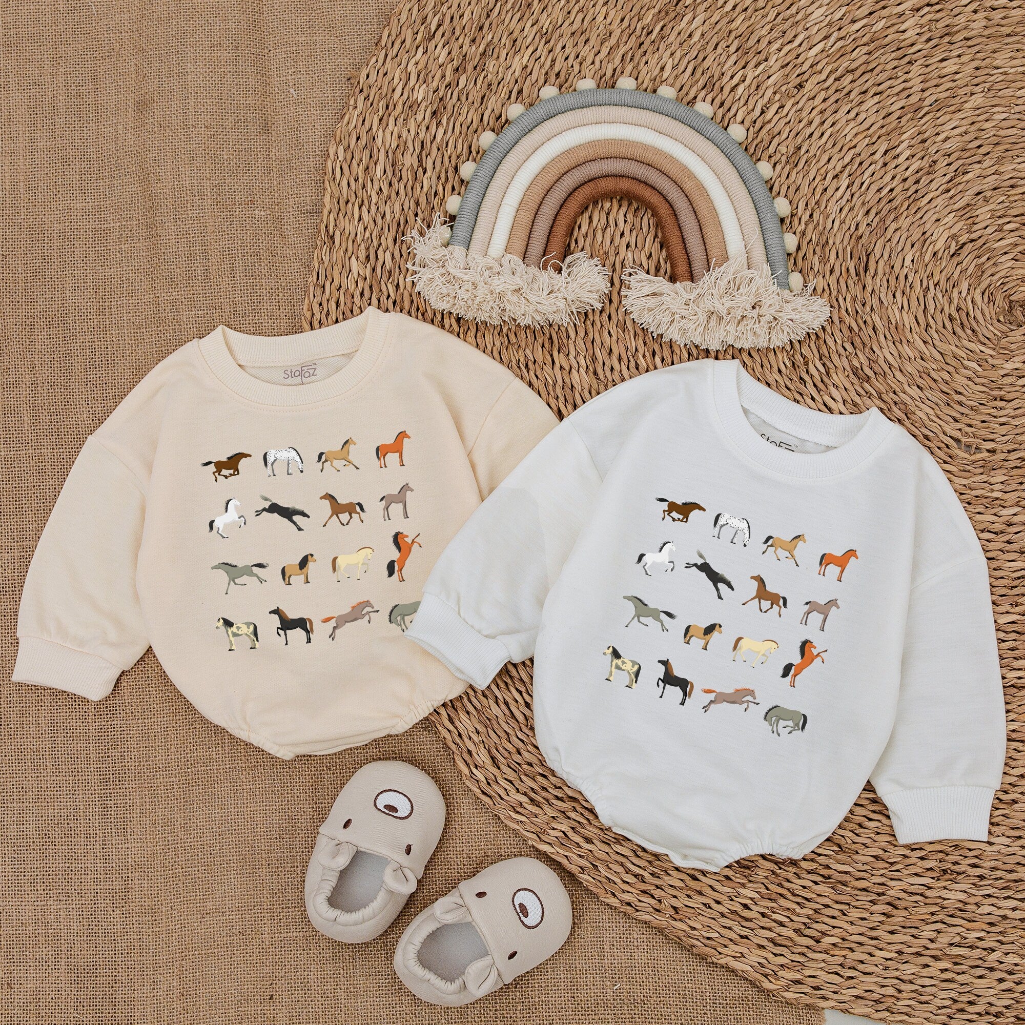 Charming Horse Baby Romper: Minimalist Country Style