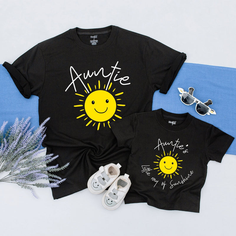 Matching Auntie and Little Ray of Sunshine Shirts Whimsical Family Outfit Toddler Niece or Nephew Gift Cotton Comfort Casual Fun