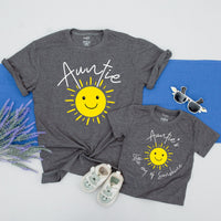 Matching Auntie and Little Ray of Sunshine Shirts Whimsical Family Outfit Toddler Niece or Nephew Gift Cotton Comfort Casual Fun