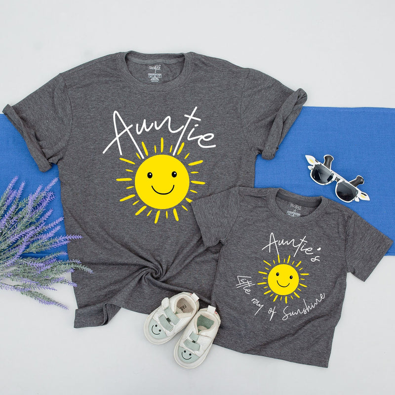 Matching Auntie and Little Ray of Sunshine Shirts Whimsical Family Outfit Toddler Niece or Nephew Gift Cotton Comfort Casual Fun