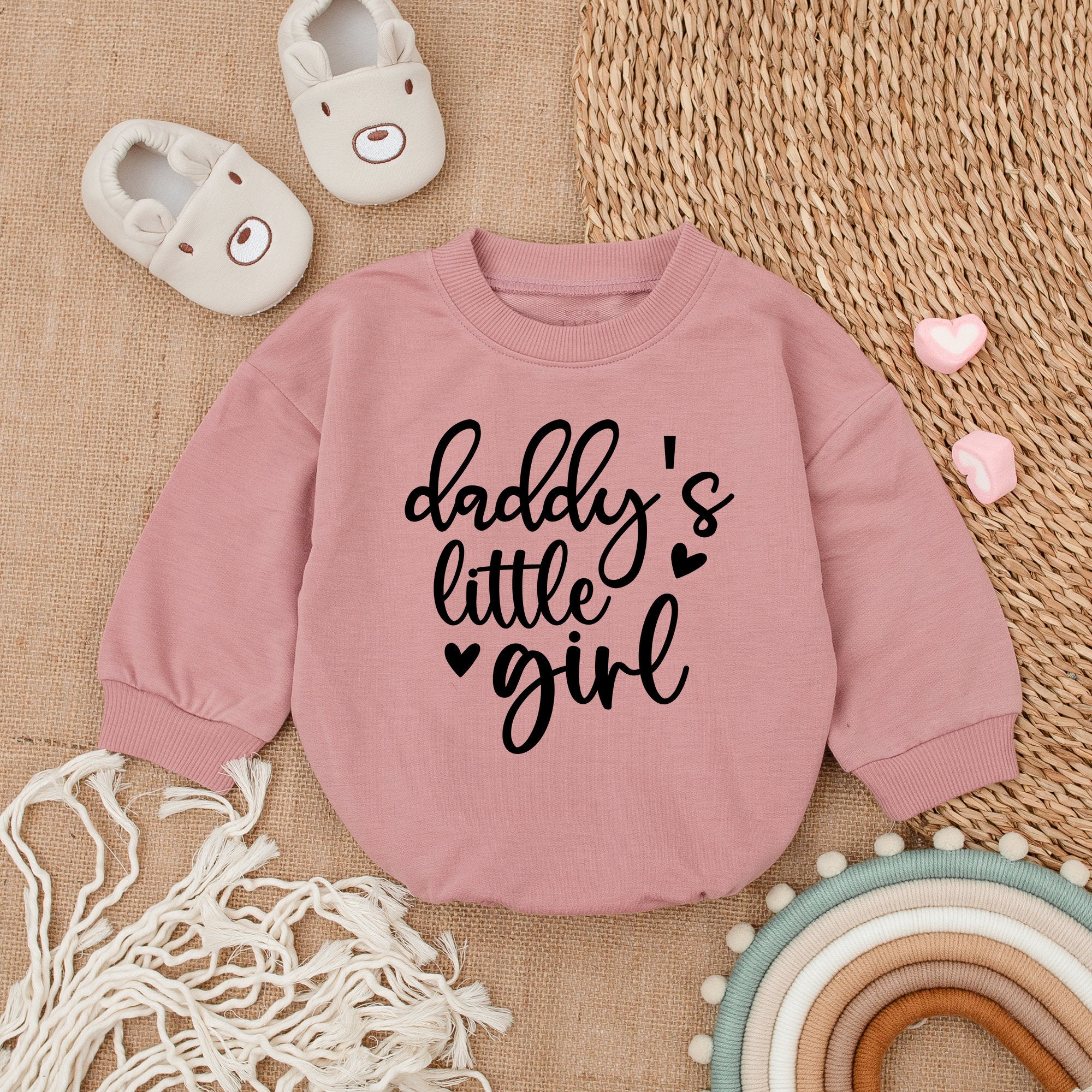 Daddy's Little Girl Romper with Hearts - Soft Pink Outfit