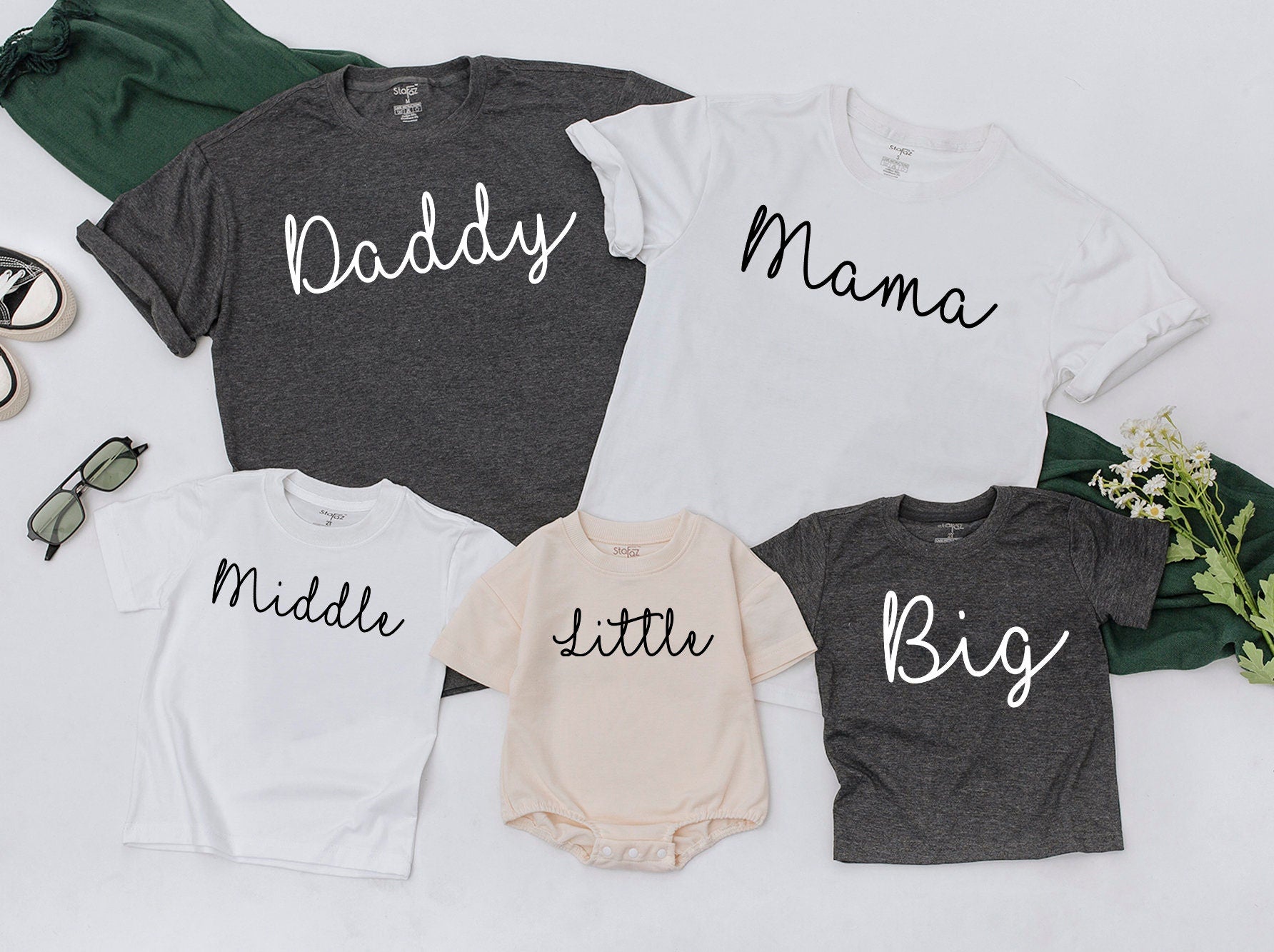 Matching Family Shirts Baby Toddler Outfit Big Little Sibling T-Shirts Personalized Daddy Mama Tee Soft Cotton Custom Gift